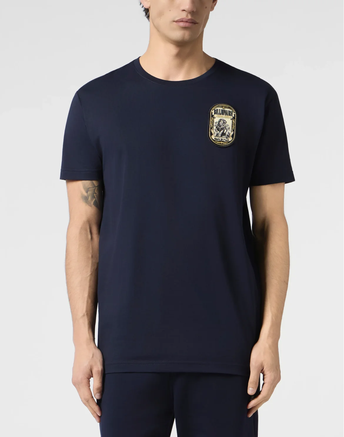 Round-Neck T-Shirt Lion Patch, цвет: Синий