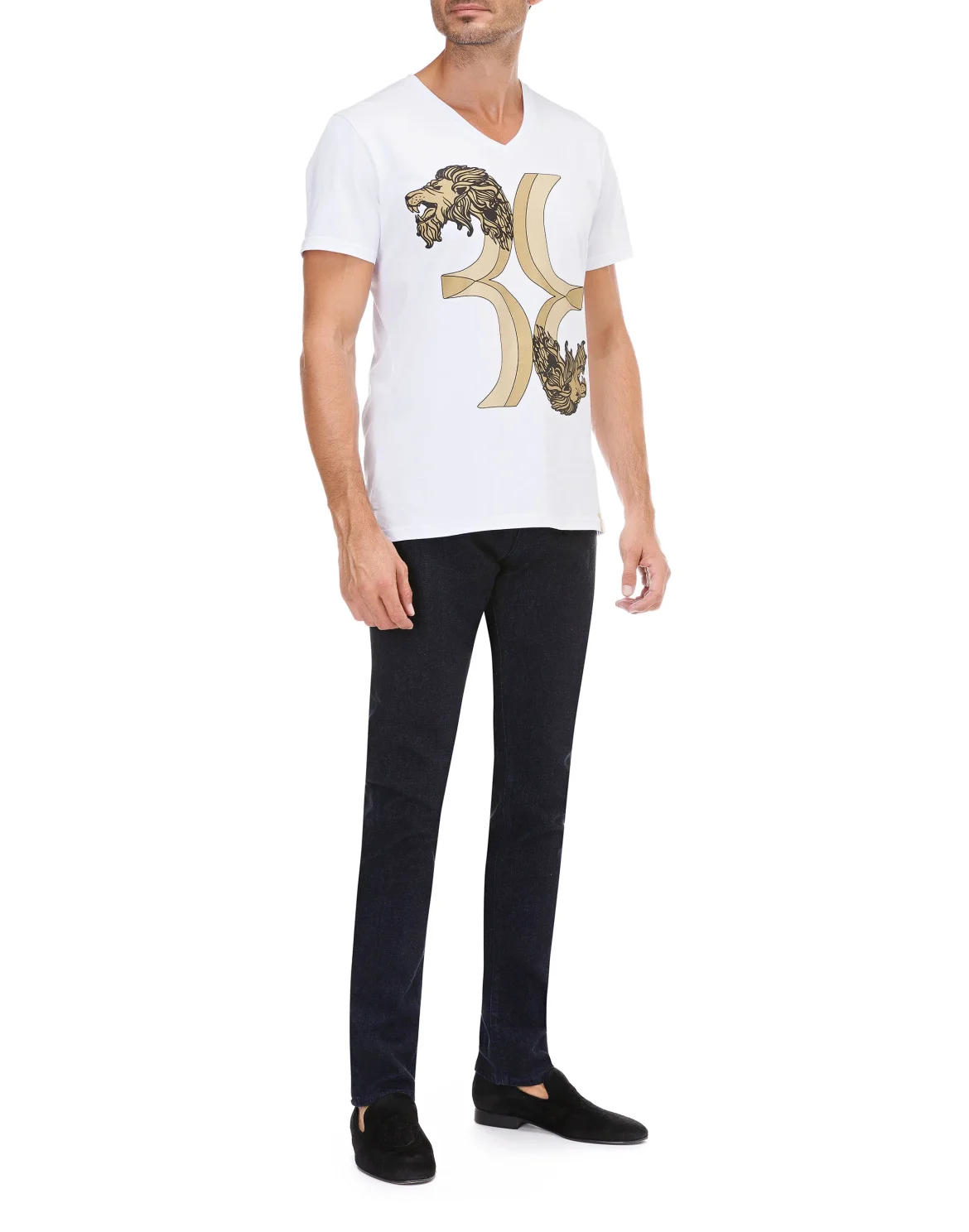 T-shirt V-Neck SS Double Lion, цвет: Белый