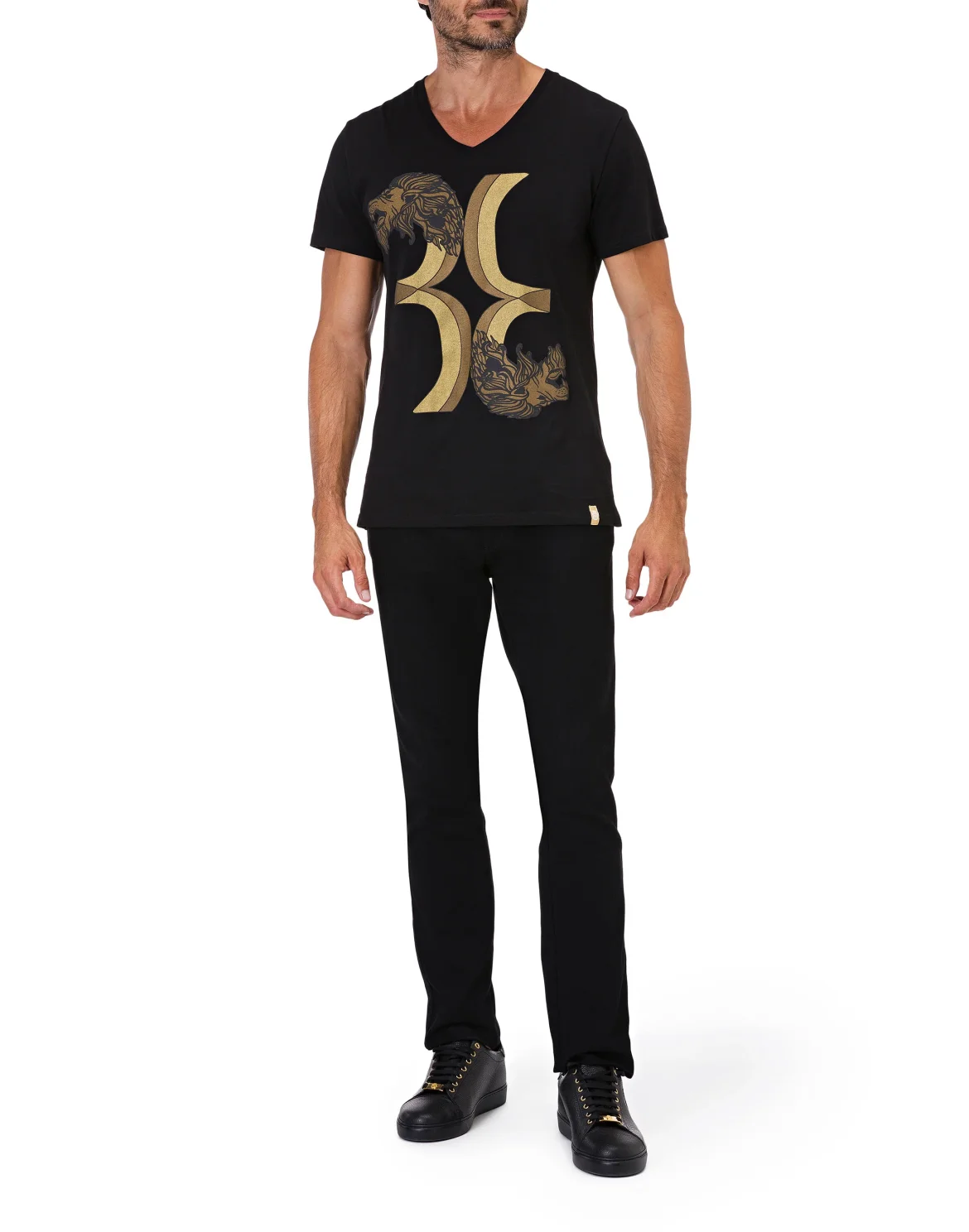 T-shirt V-Neck SS Double Lion, цвет: Черный