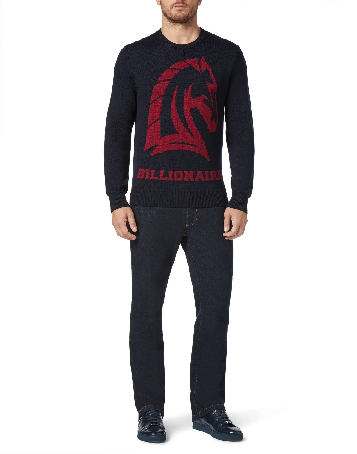 Pullover Round Neck LS Horses, цвет: Синий