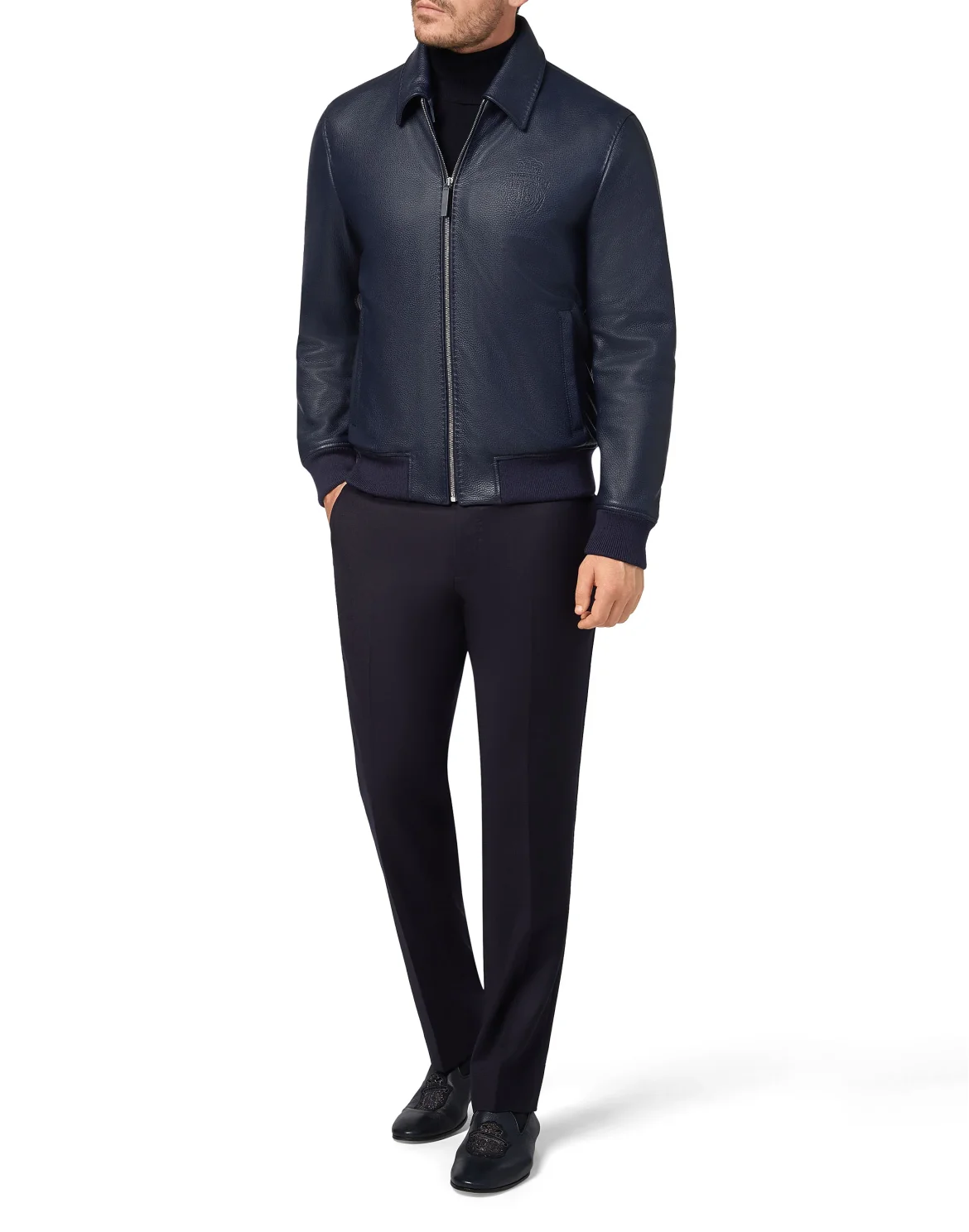 Leather Jacket with Fur Luxury, цвет: Синий