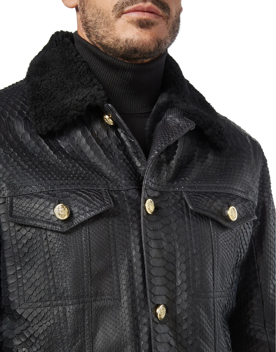 Leather Jacket with Python Luxury, цвет: Черный