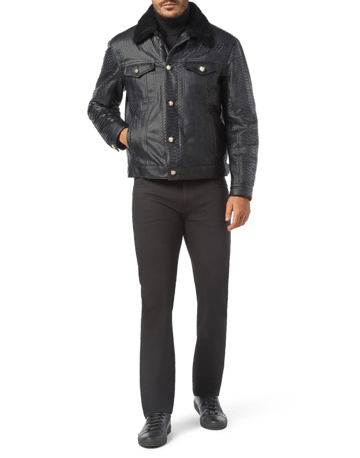 Leather Jacket with Python Luxury, цвет: Черный