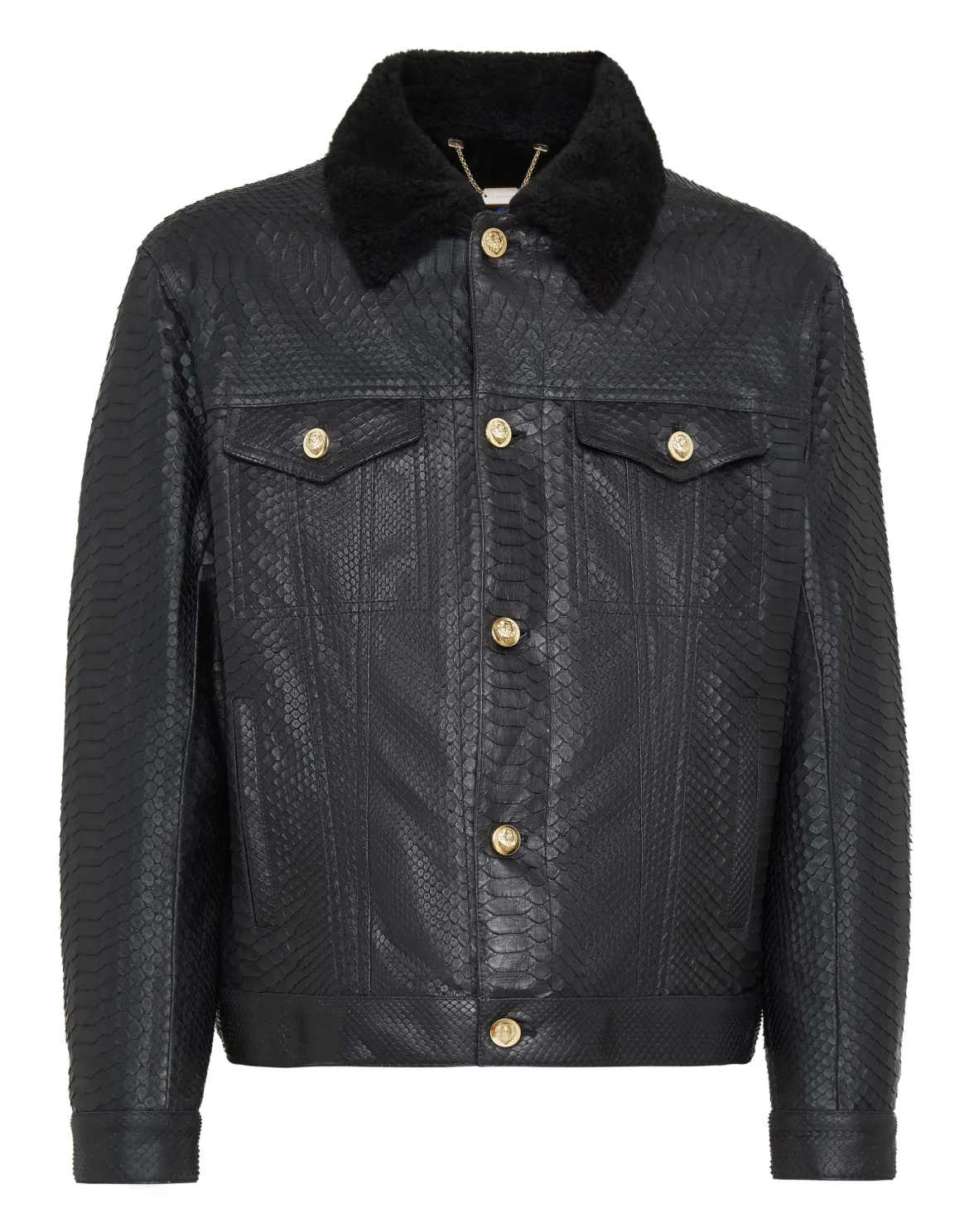 Leather Jacket with Python Luxury, цвет: Черный