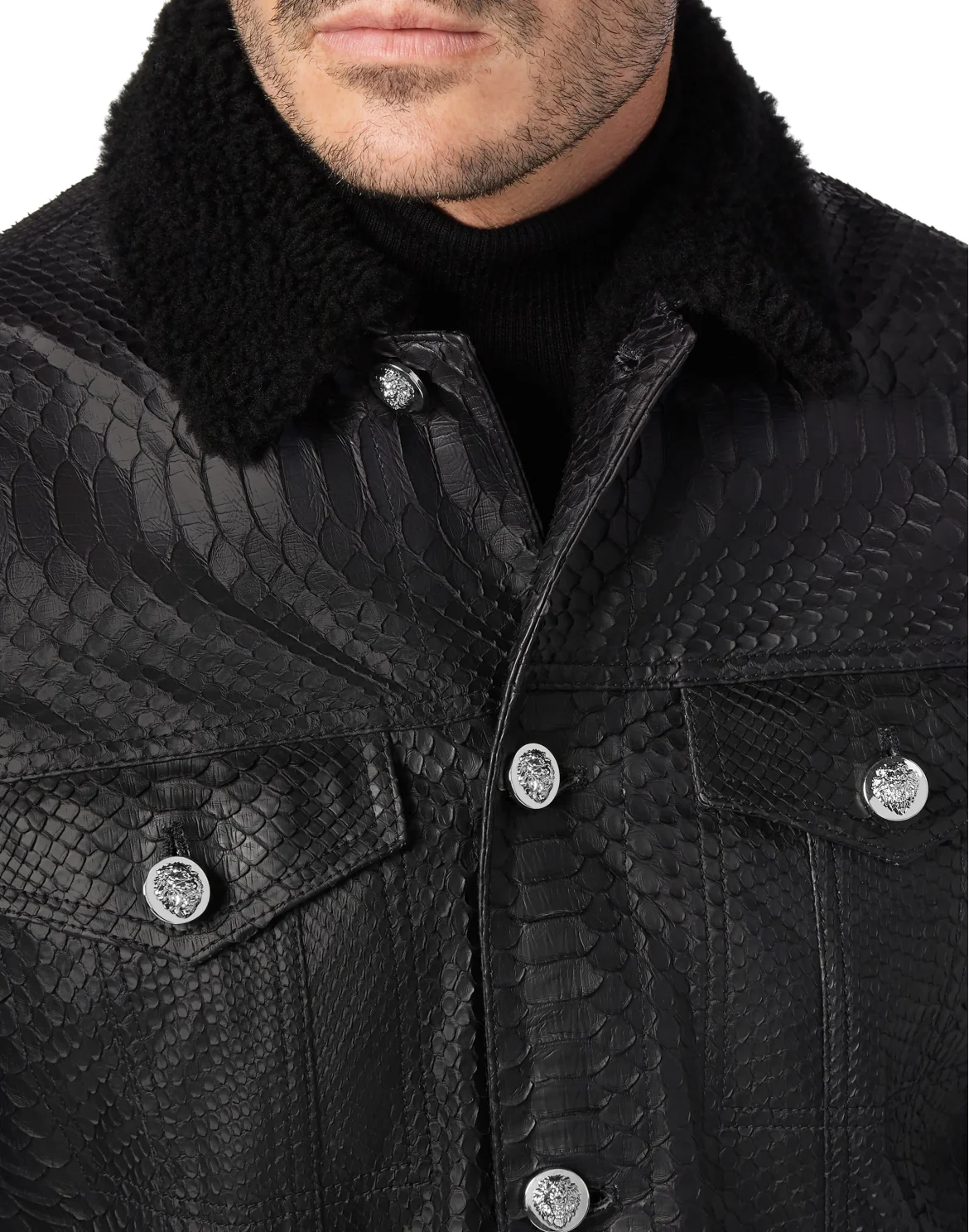 Leather Jacket with Python Luxury, цвет: Черный