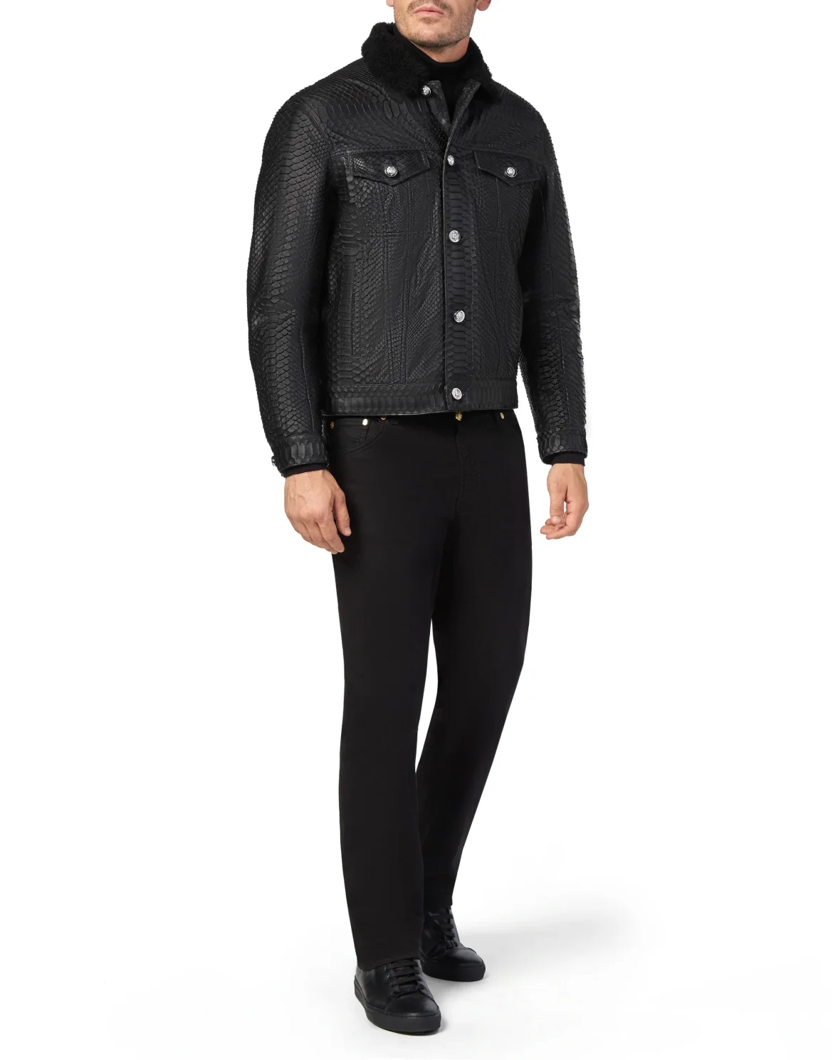 Leather Jacket with Python Luxury, цвет: Черный