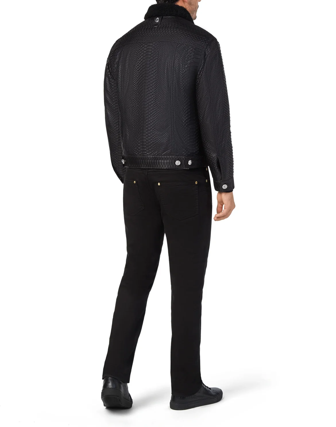 Leather Jacket with Python Luxury, цвет: Черный