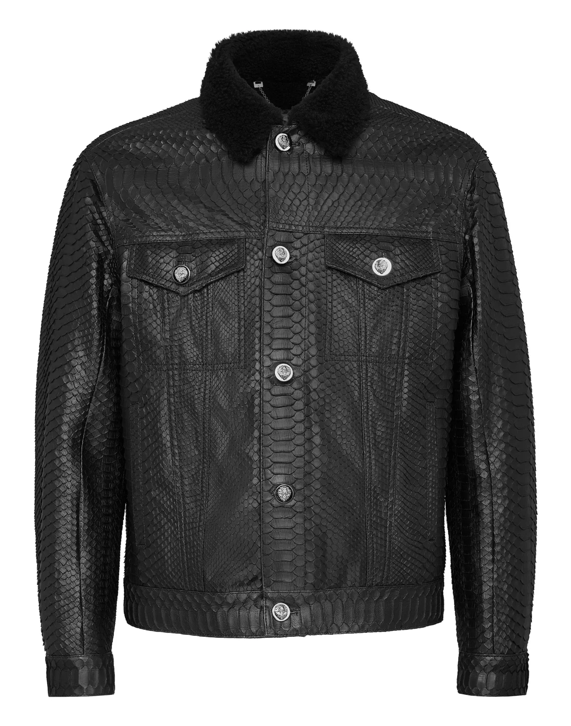Leather Jacket with Python Luxury, цвет: Черный