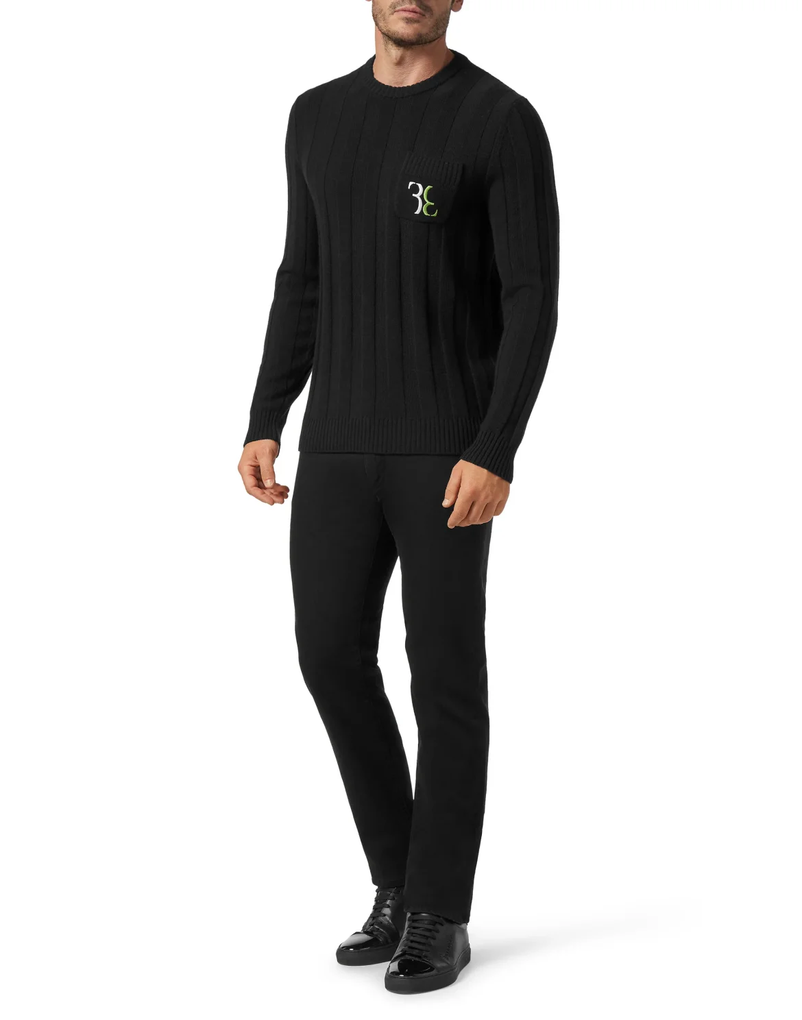 Wool Pullover Round Neck LS Double B, цвет: Черный