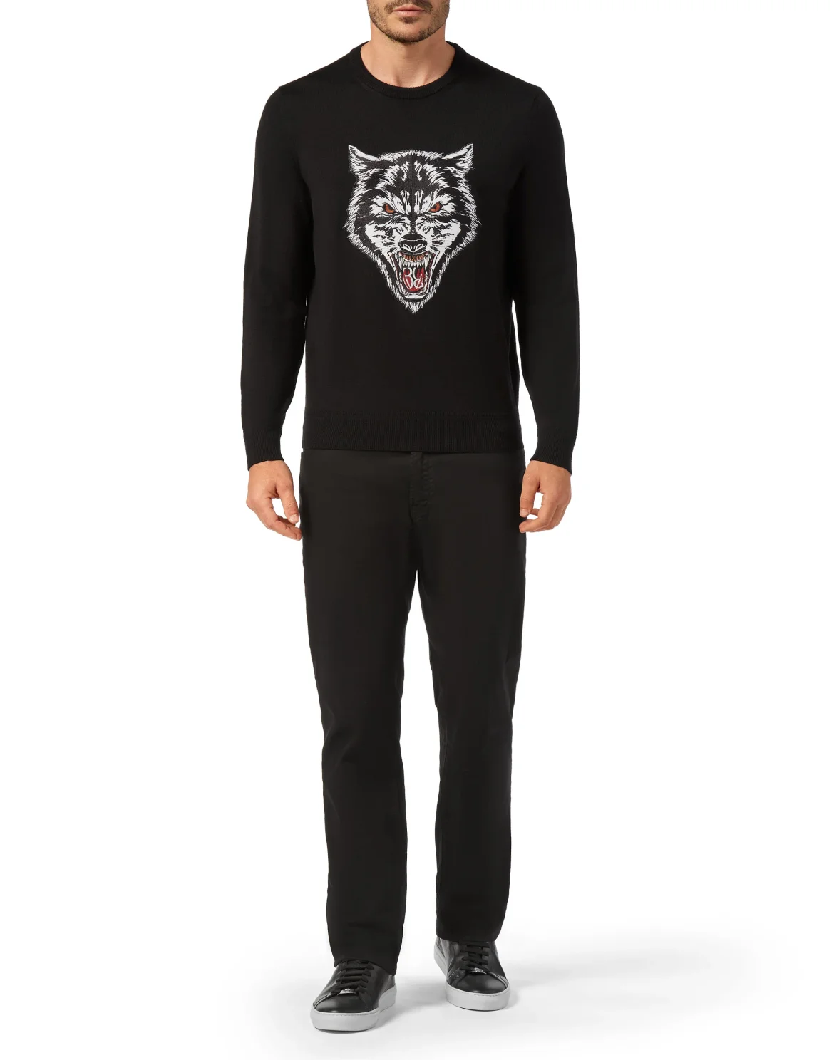 Wool Pullover Round Neck LS Wolf, цвет: Черный