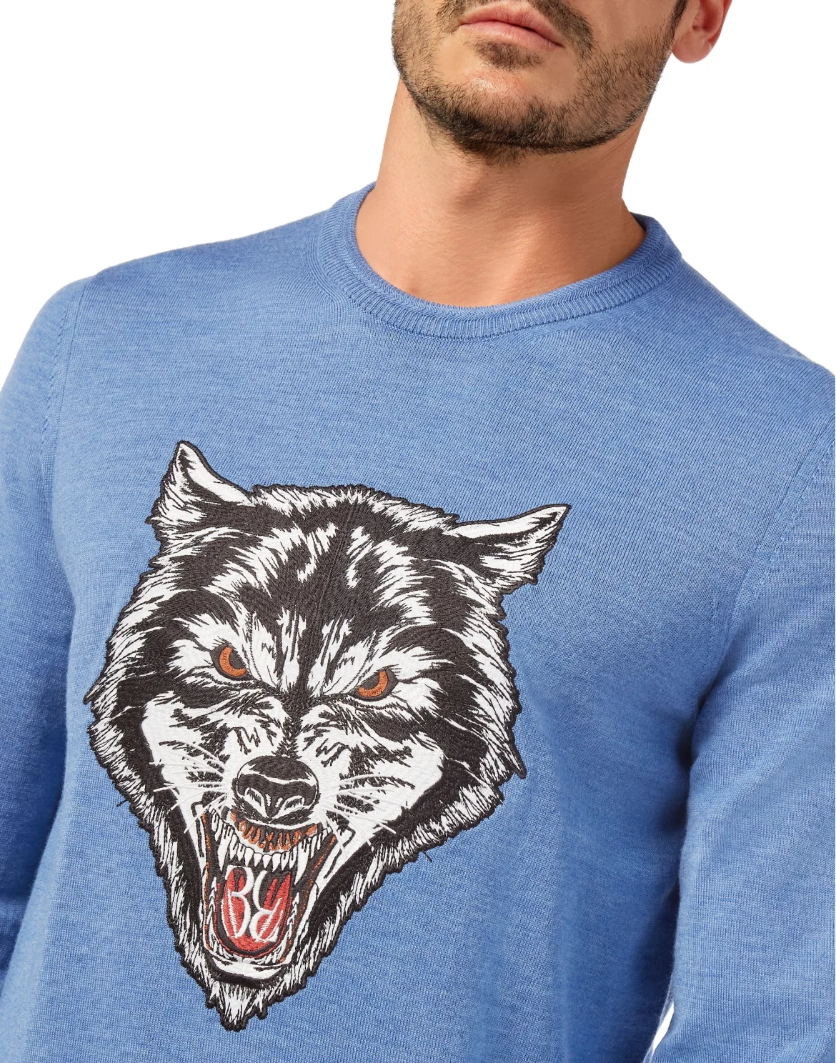 Wool Pullover Round Neck LS Wolf, цвет: Синий