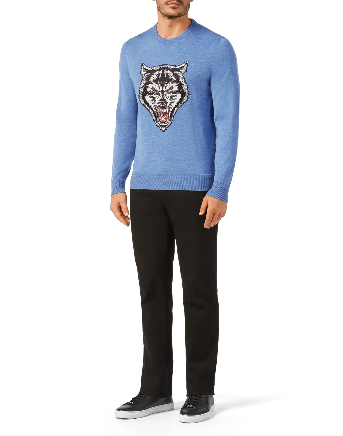 Wool Pullover Round Neck LS Wolf, цвет: Синий