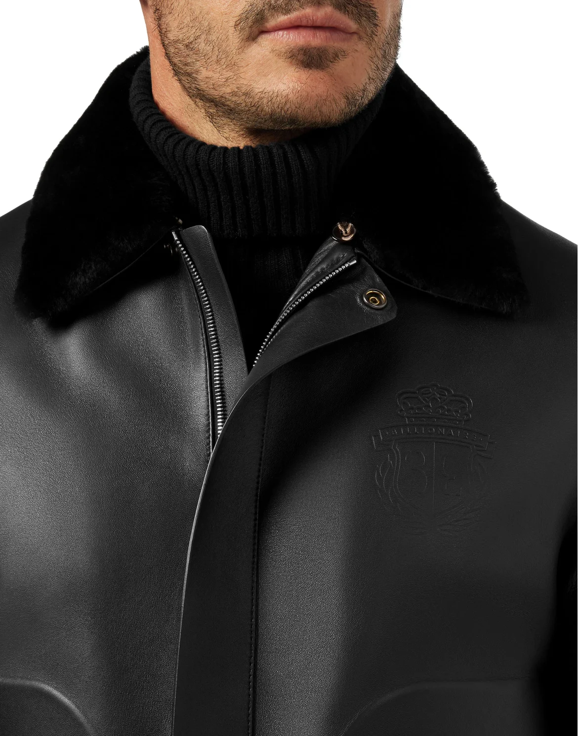 Leather Blouson with fur collar Crest, цвет: Черный