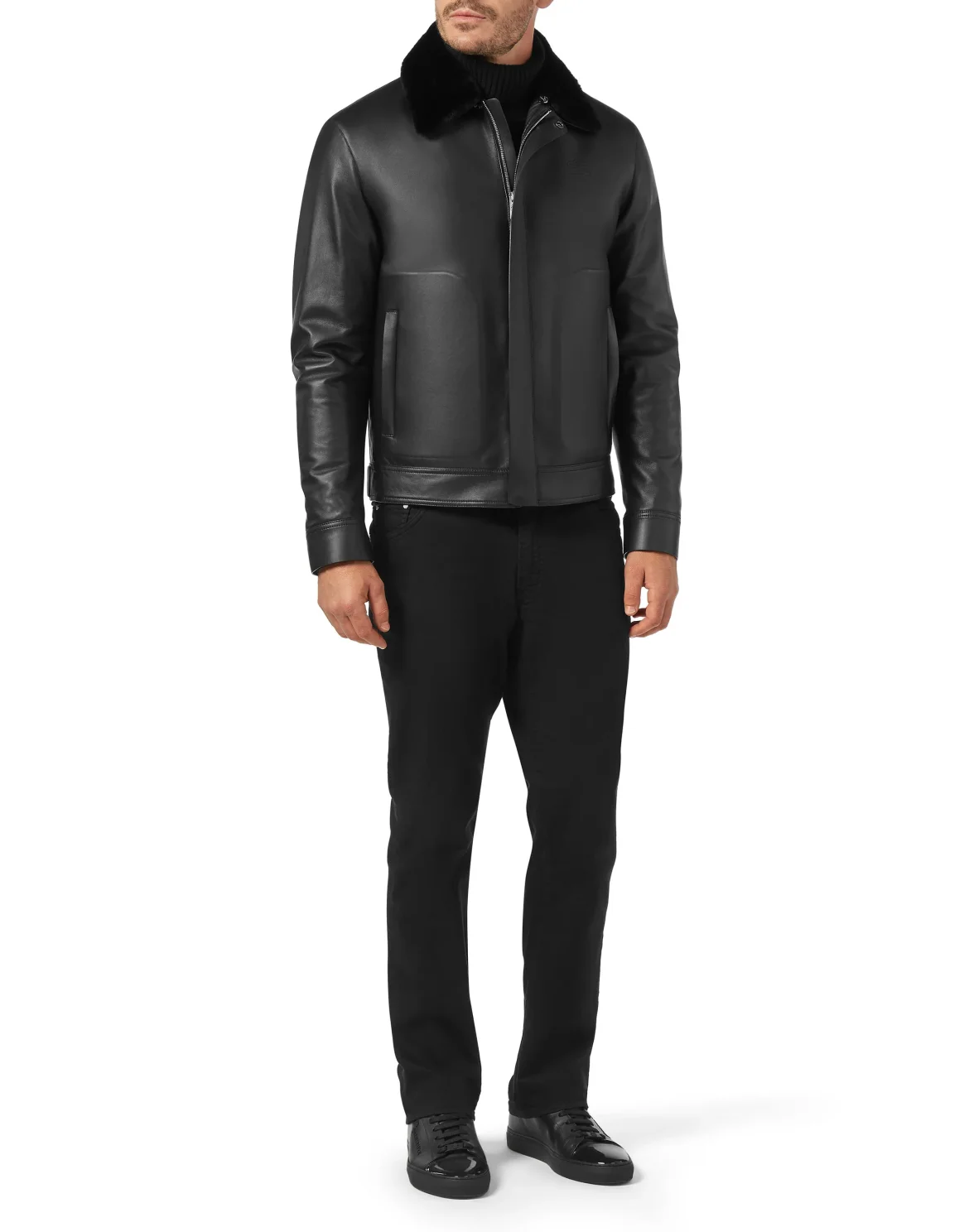 Leather Blouson with fur collar Crest, цвет: Черный