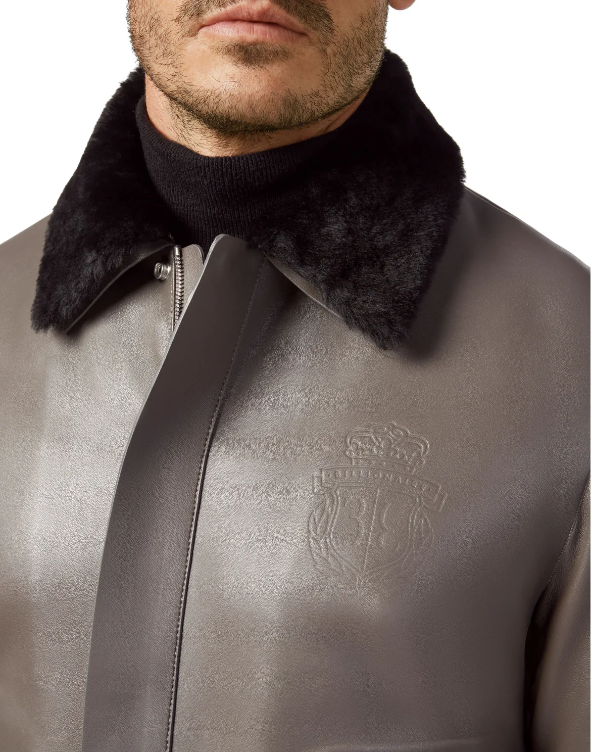 Leather Blouson with fur collar Crest, цвет: Серый
