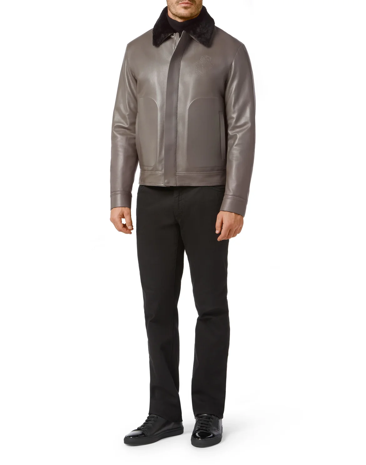 Leather Blouson with fur collar Crest, цвет: Серый