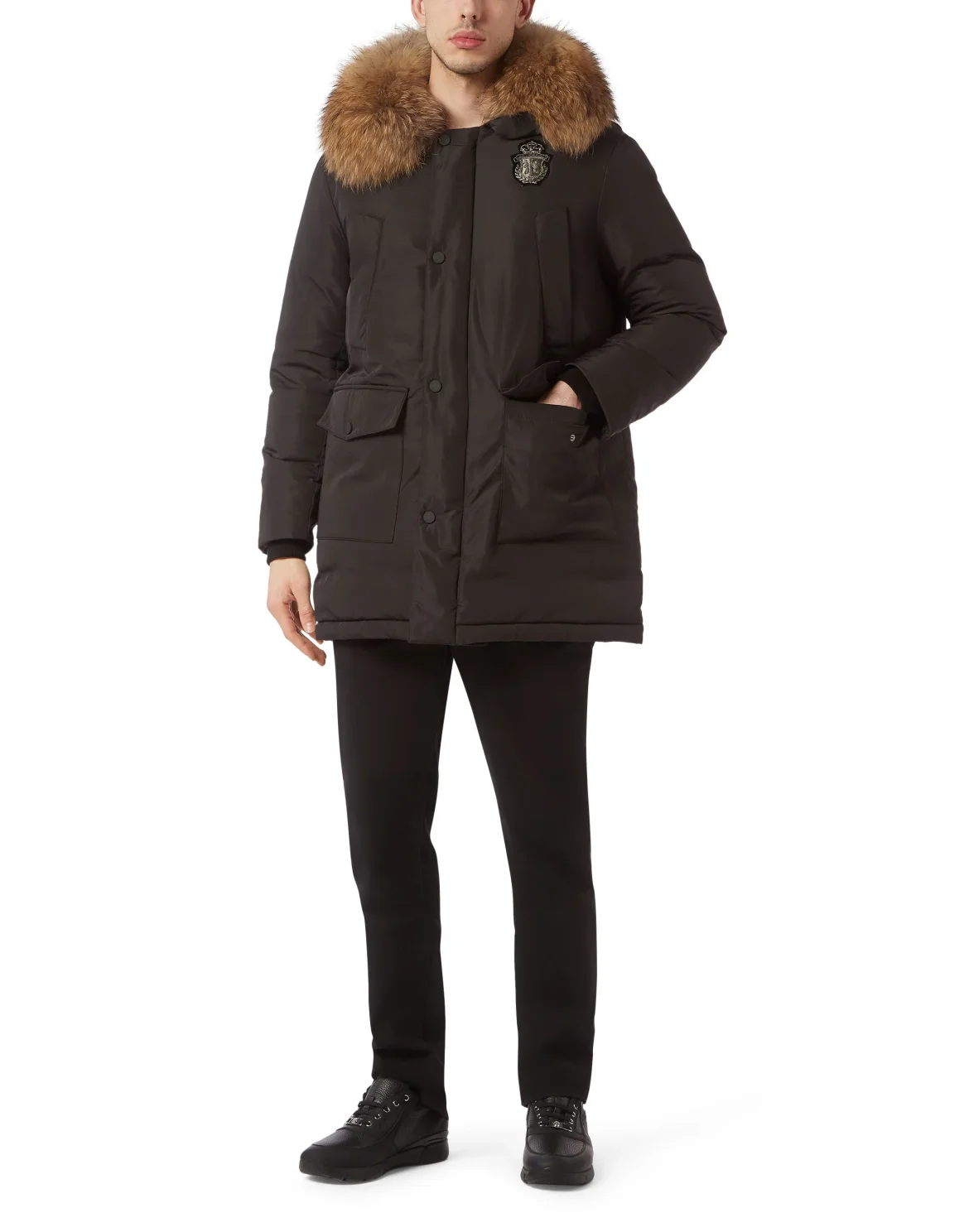 Down Parka with Fur, цвет: Черный