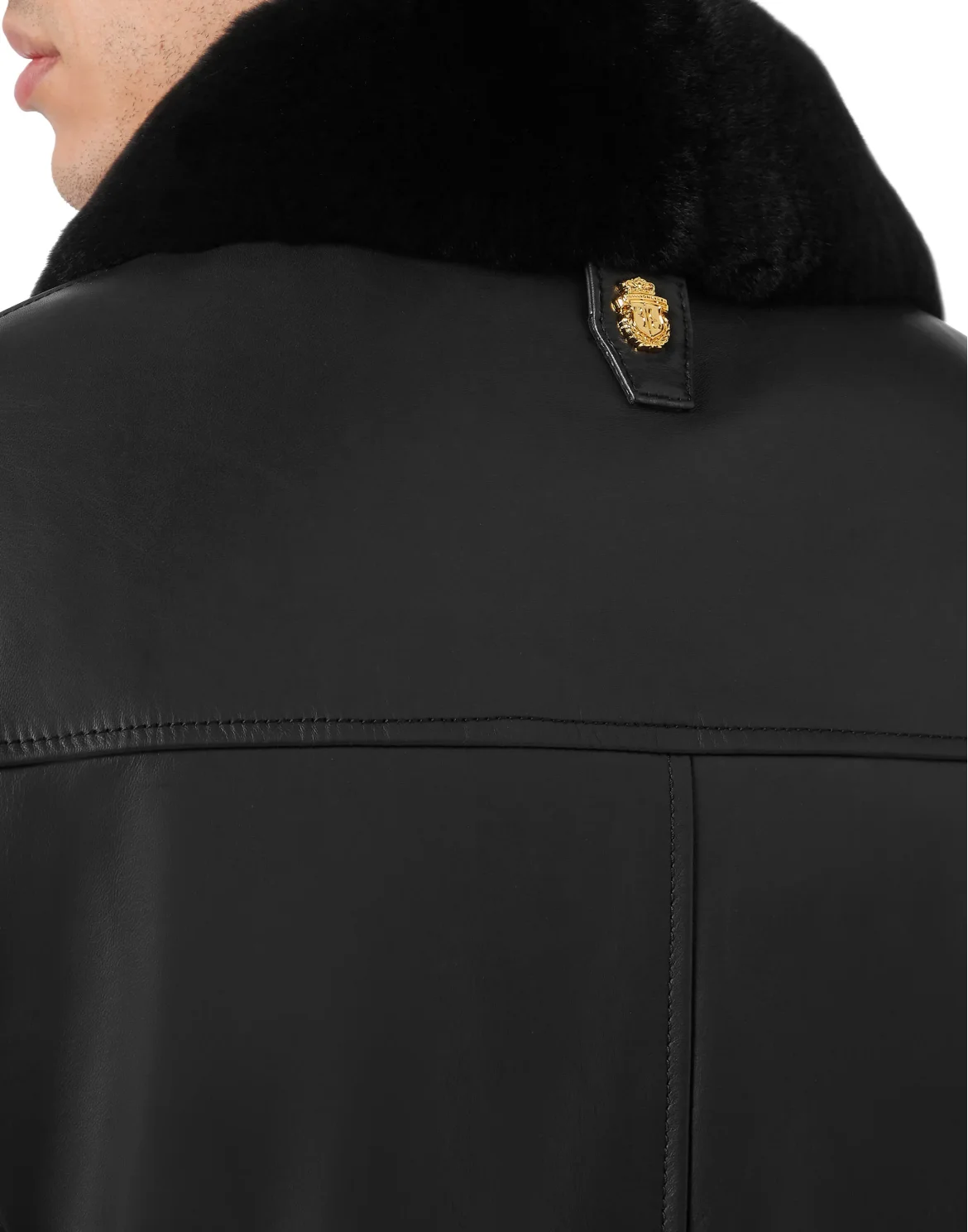 Leather Bomber with Real Fur, цвет: Черный