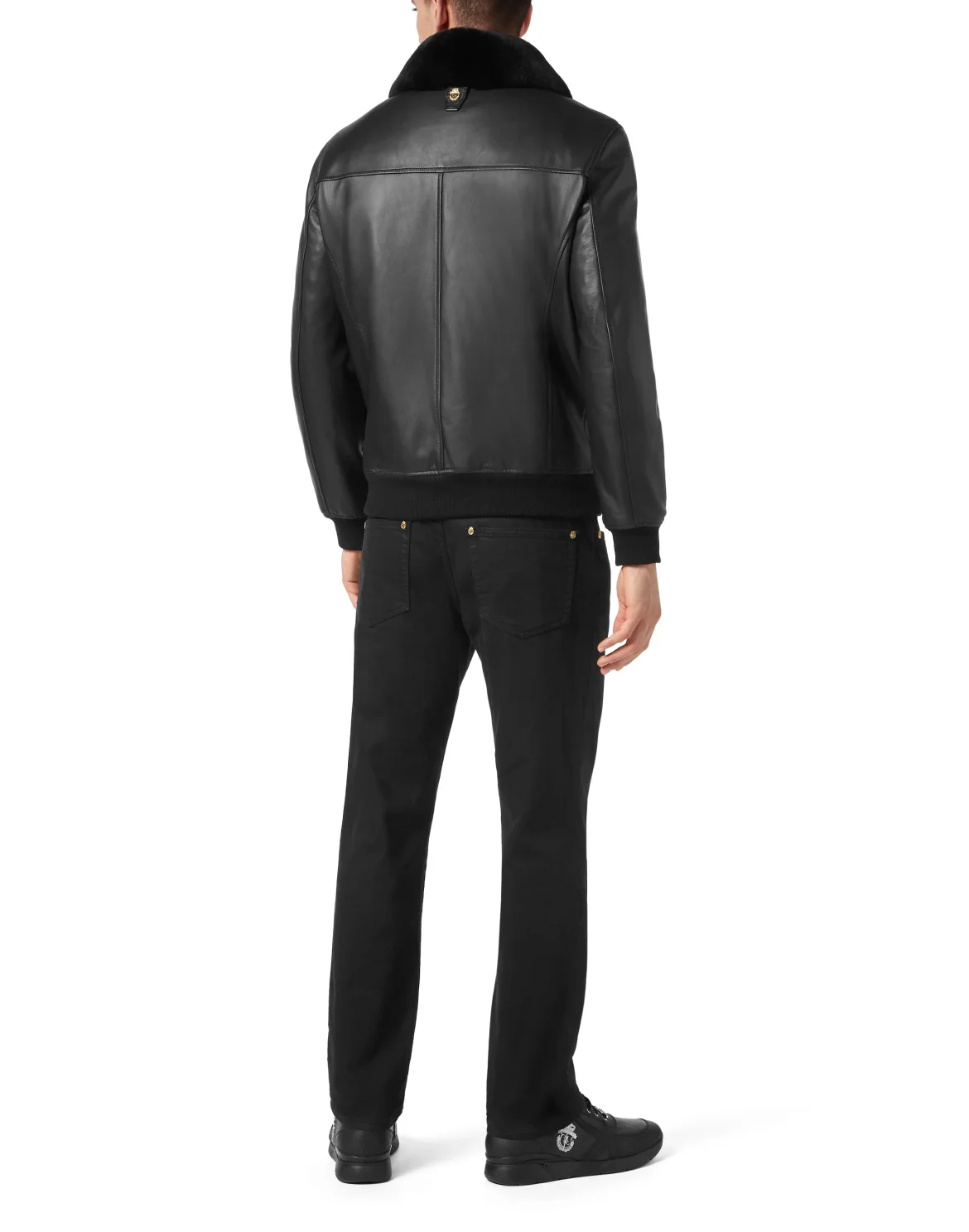 Leather Bomber with Real Fur, цвет: Черный