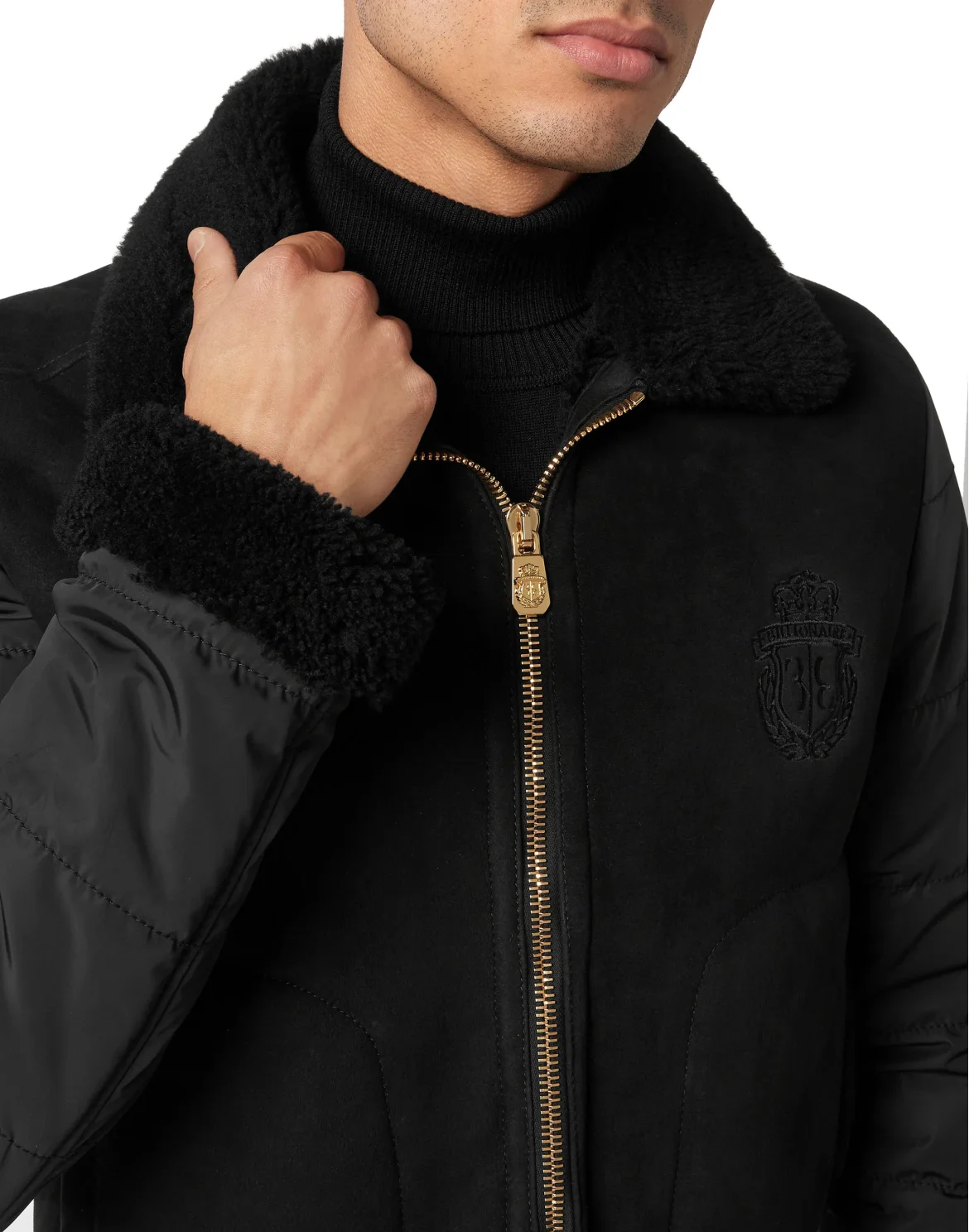 Shearling & Nylon Puffer Jacket, цвет: Черный