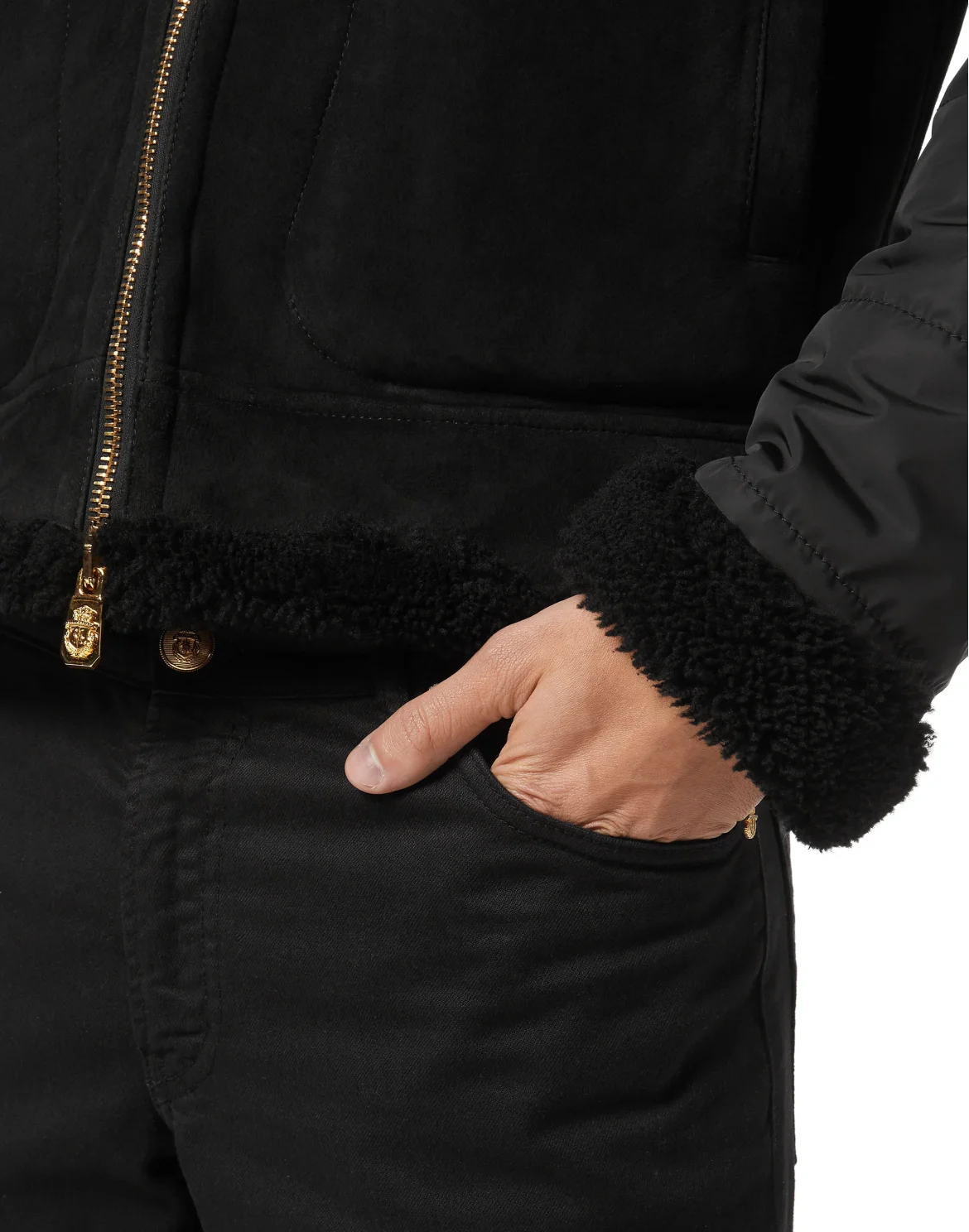 Shearling & Nylon Puffer Jacket, цвет: Черный