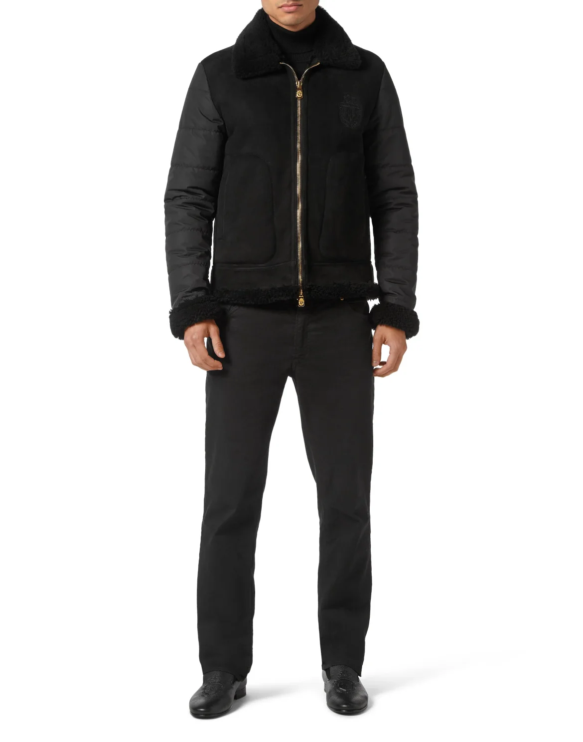 Shearling & Nylon Puffer Jacket, цвет: Черный