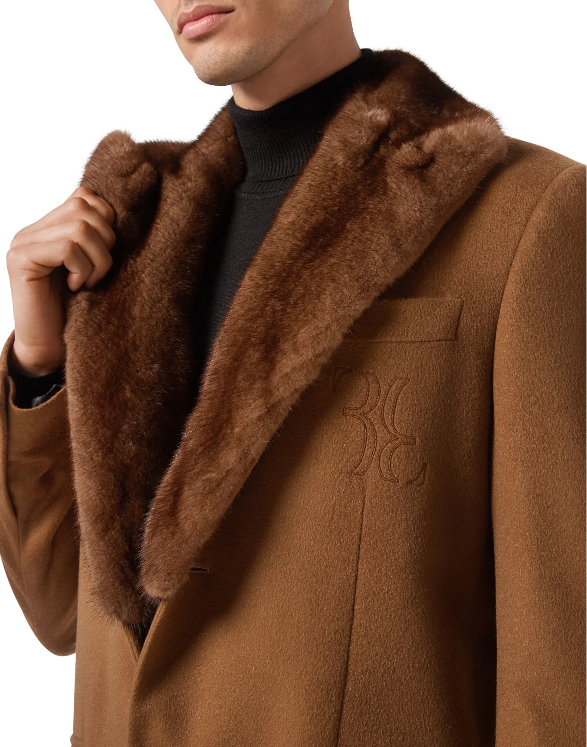 Cashmere Long Coat with Real Fur, цвет: Бежевый