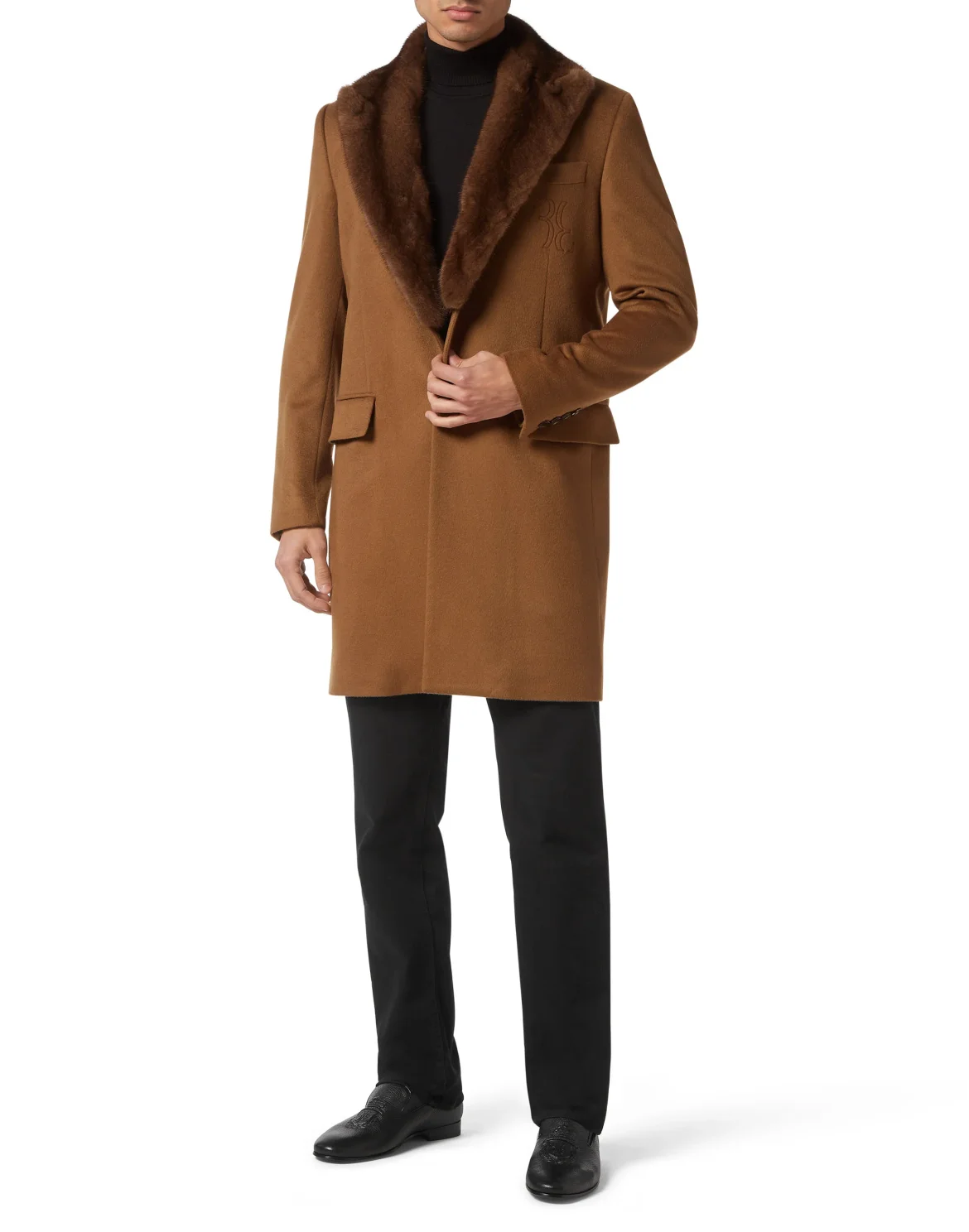 Cashmere Long Coat with Real Fur, цвет: Бежевый