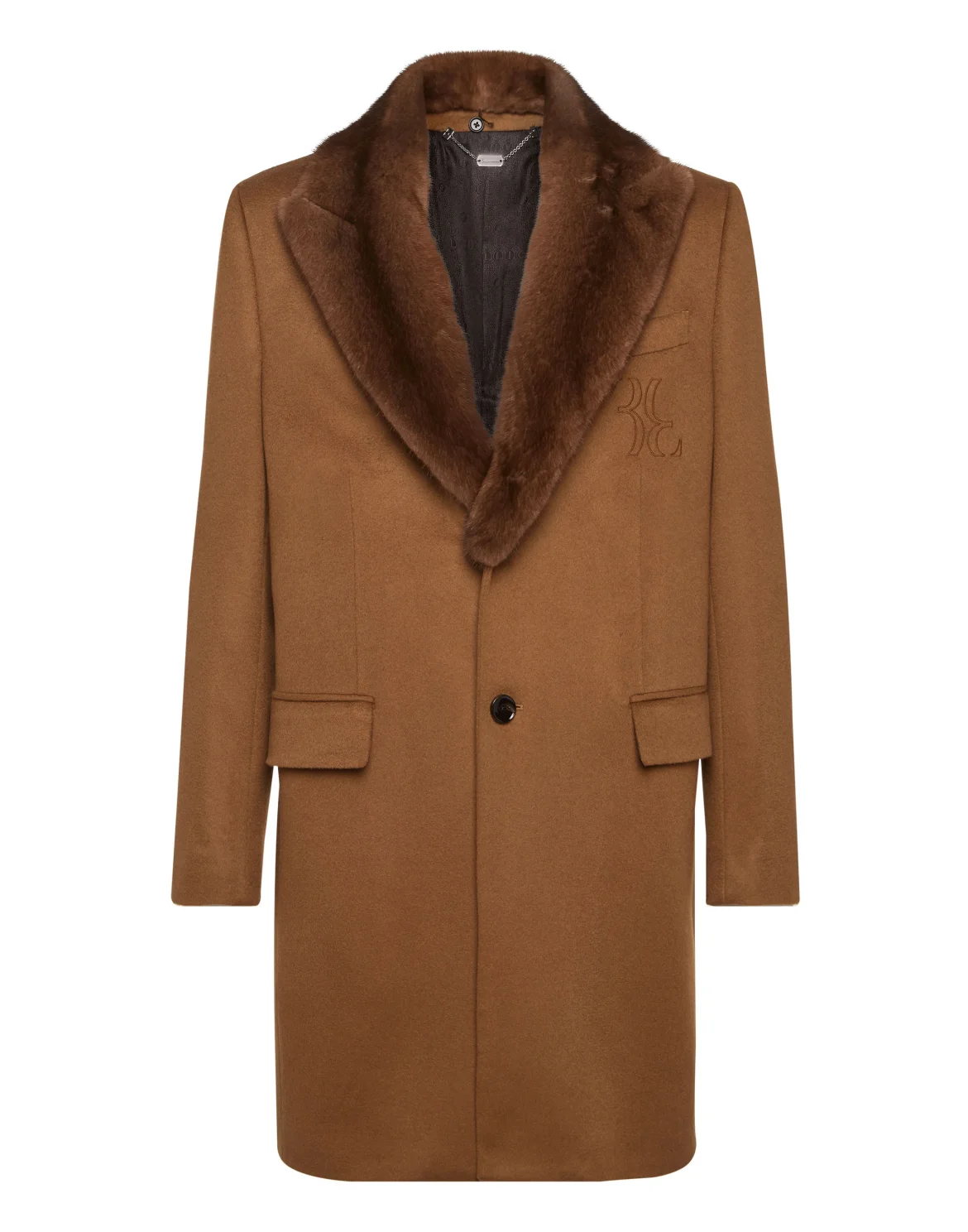 Cashmere Long Coat with Real Fur, цвет: Бежевый