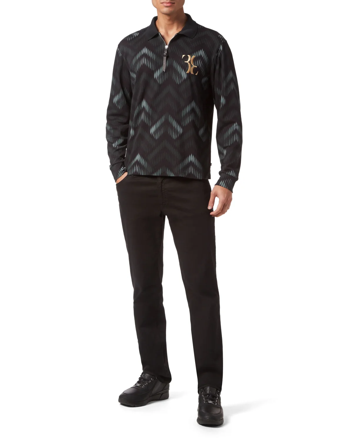 Piquet Polo Shirt LS with Zip, цвет: Черный
