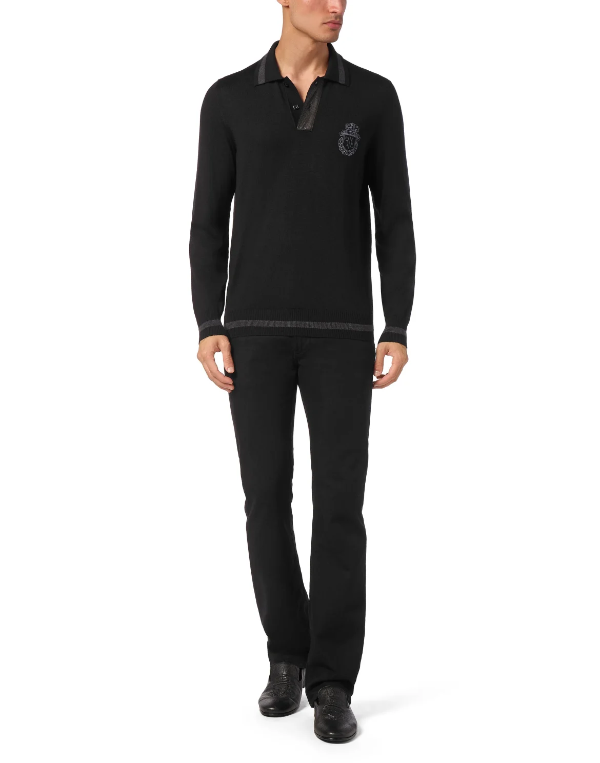 Cashmere & Silk Pullover Polo-Neck LS with Elaphe Inserts, цвет: Черный