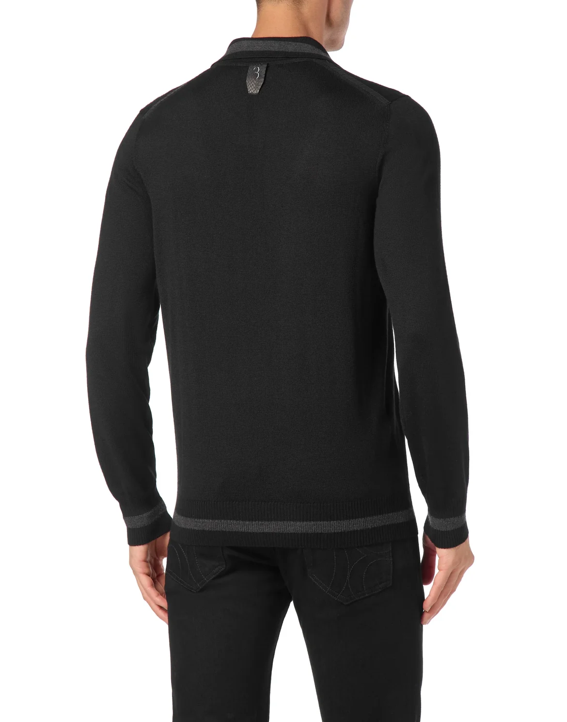Cashmere & Silk Pullover Polo-Neck LS with Elaphe Inserts, цвет: Черный
