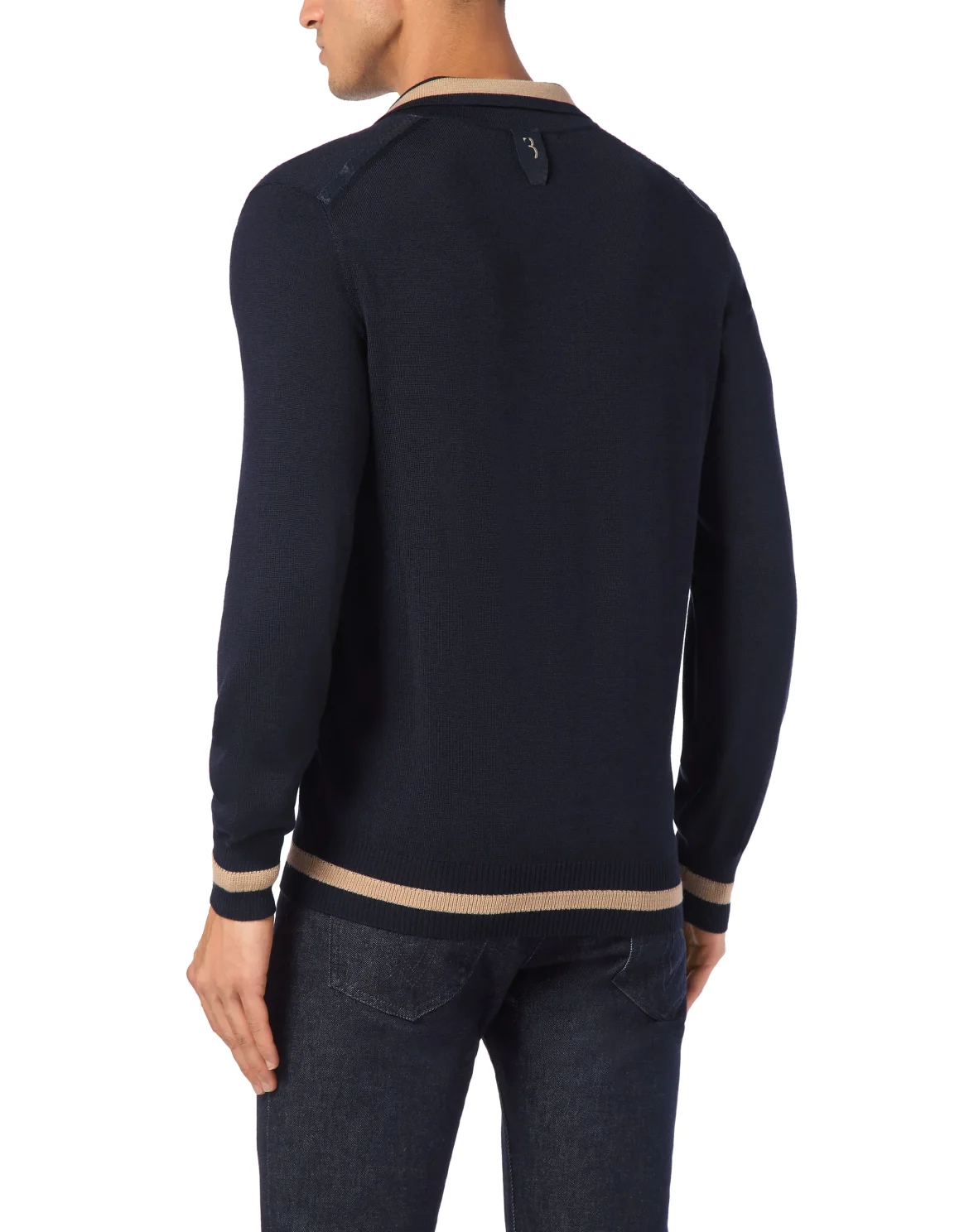Cashmere & Silk Pullover Polo-Neck LS with Elaphe Inserts, цвет: Синий