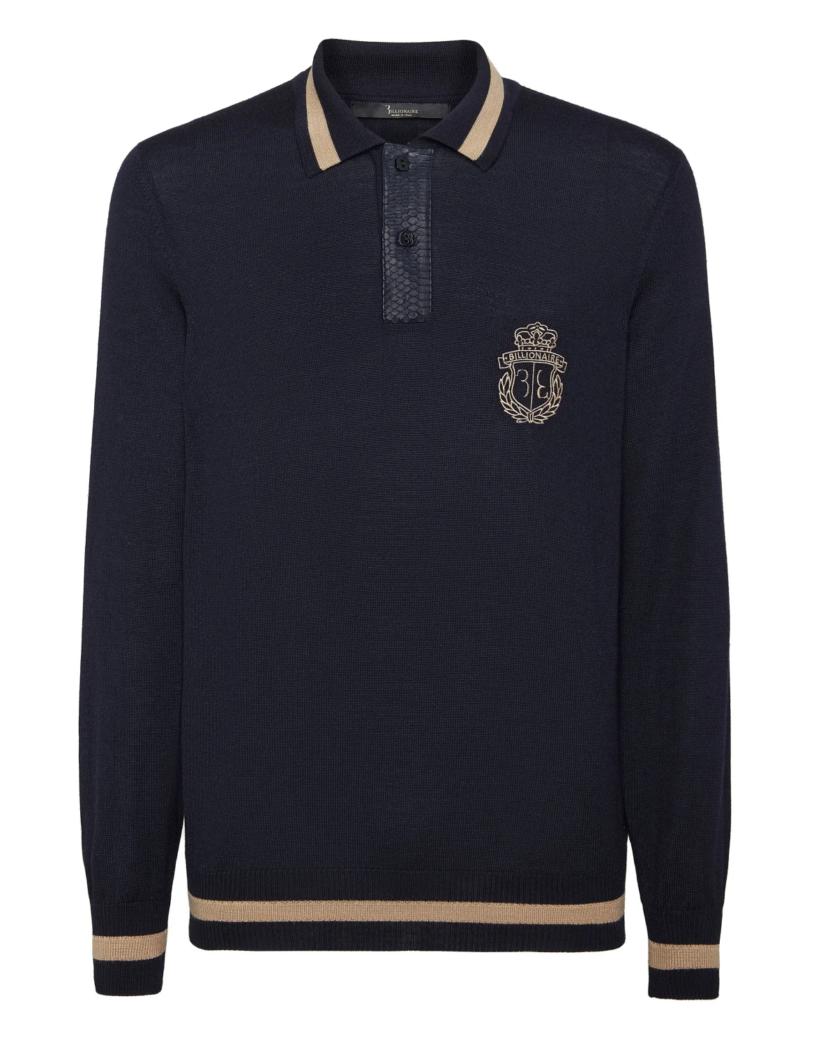 Cashmere & Silk Pullover Polo-Neck LS with Elaphe Inserts, цвет: Синий