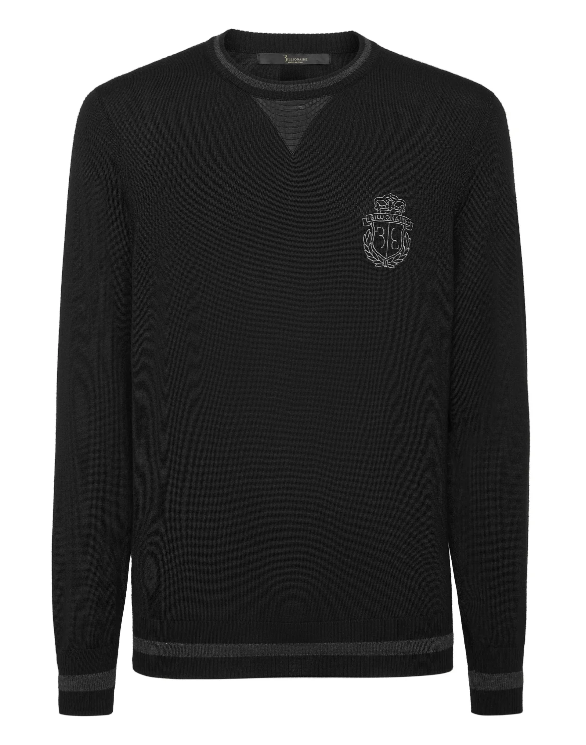 Cashmere & Silk Pullover Round Neck LS with Elaphe Inserts, цвет: Черный