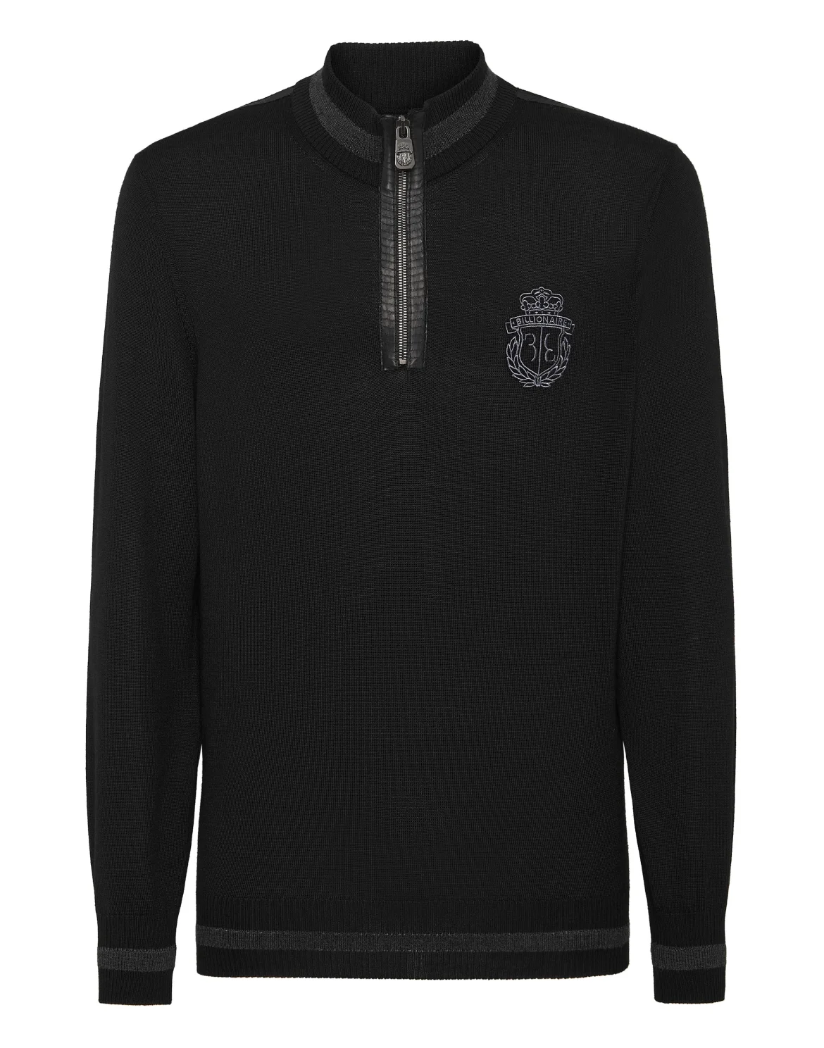 Cashmere & Silk Pullover Zip Mock with Elaphe Inserts, цвет: Черный