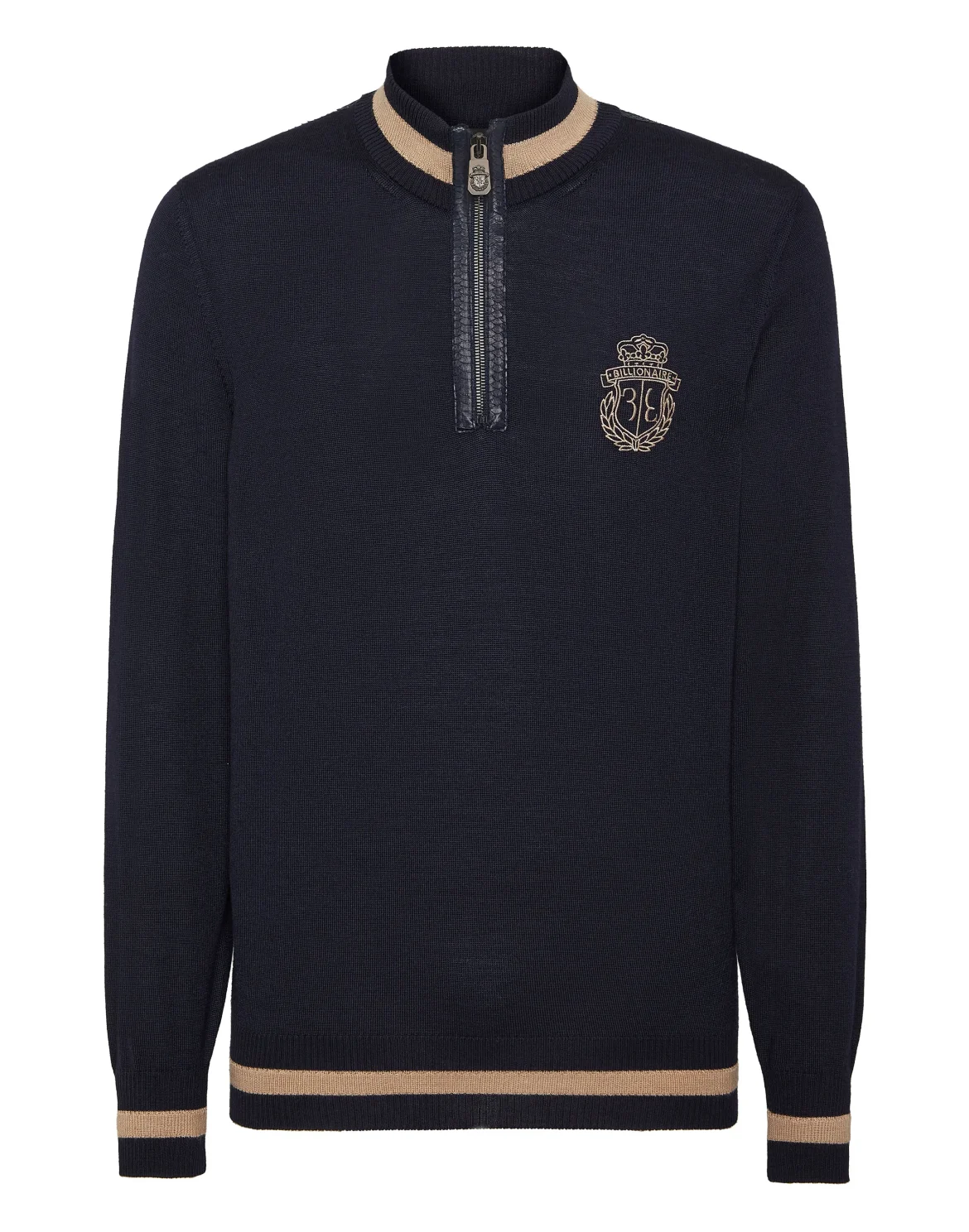 Cashmere & Silk Pullover Zip Mock with Elaphe Inserts, цвет: Синий
