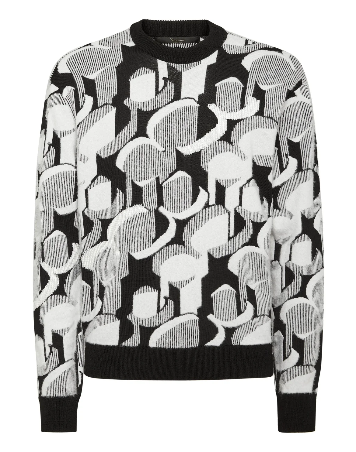 Wool Knit Pullover Round Neck LS Jacquard, цвет: Черный