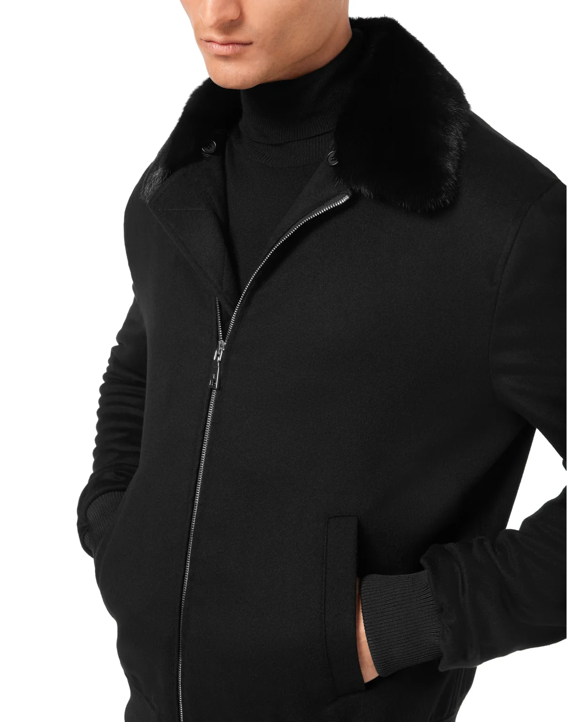 Wool Bomber with Shirt Collar, цвет: Черный