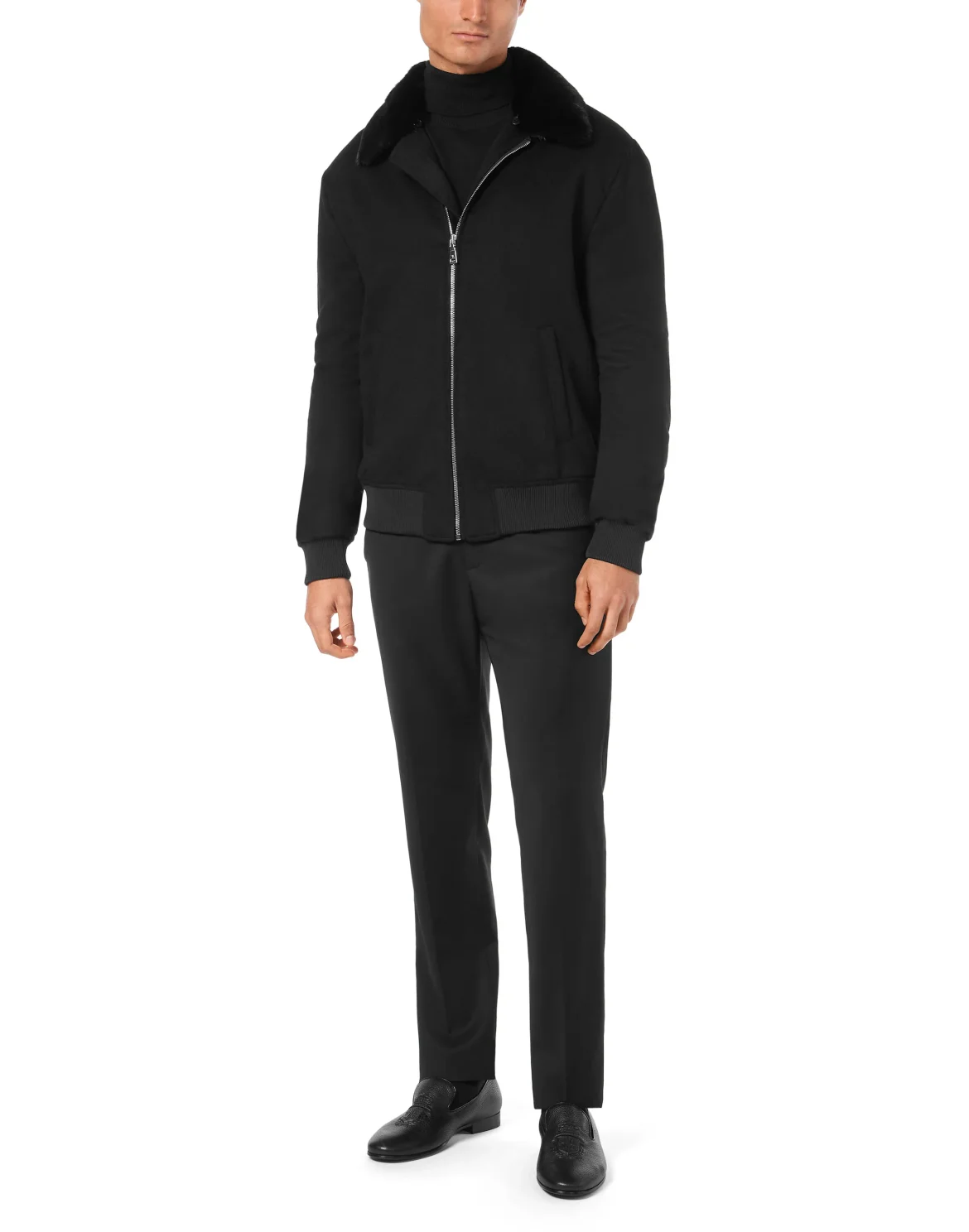 Wool Bomber with Shirt Collar, цвет: Черный
