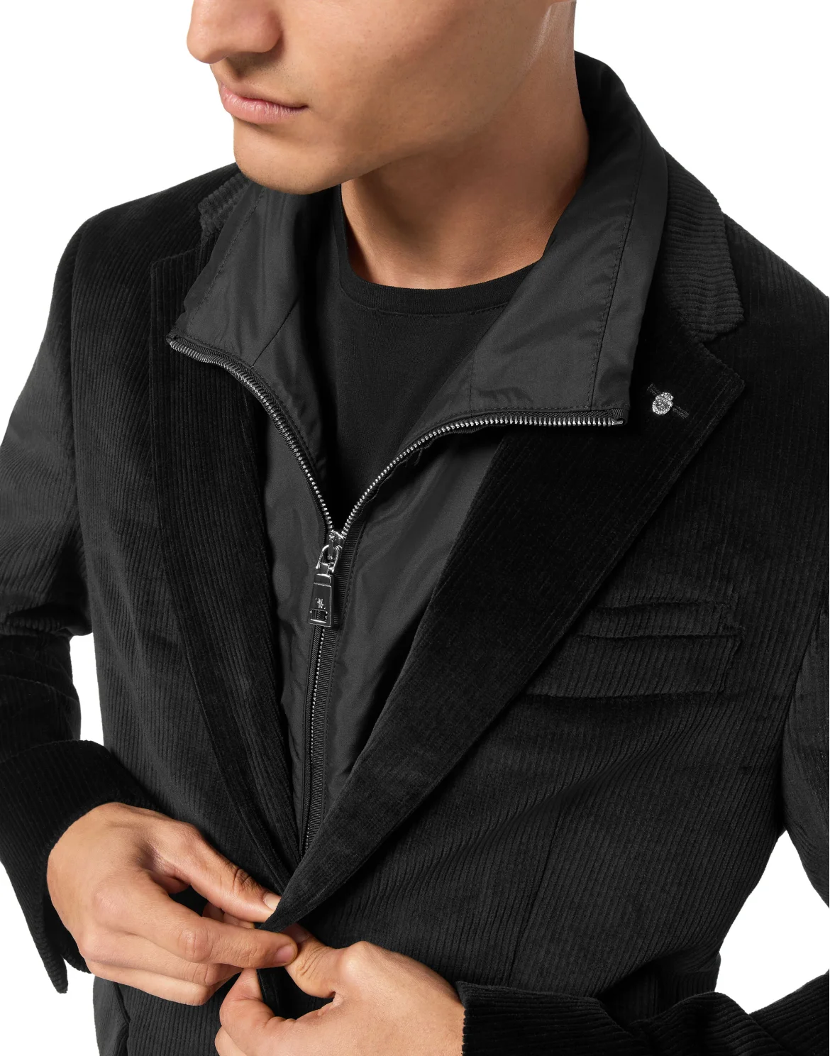 Zip Neck Velvet Blazer, цвет: Черный
