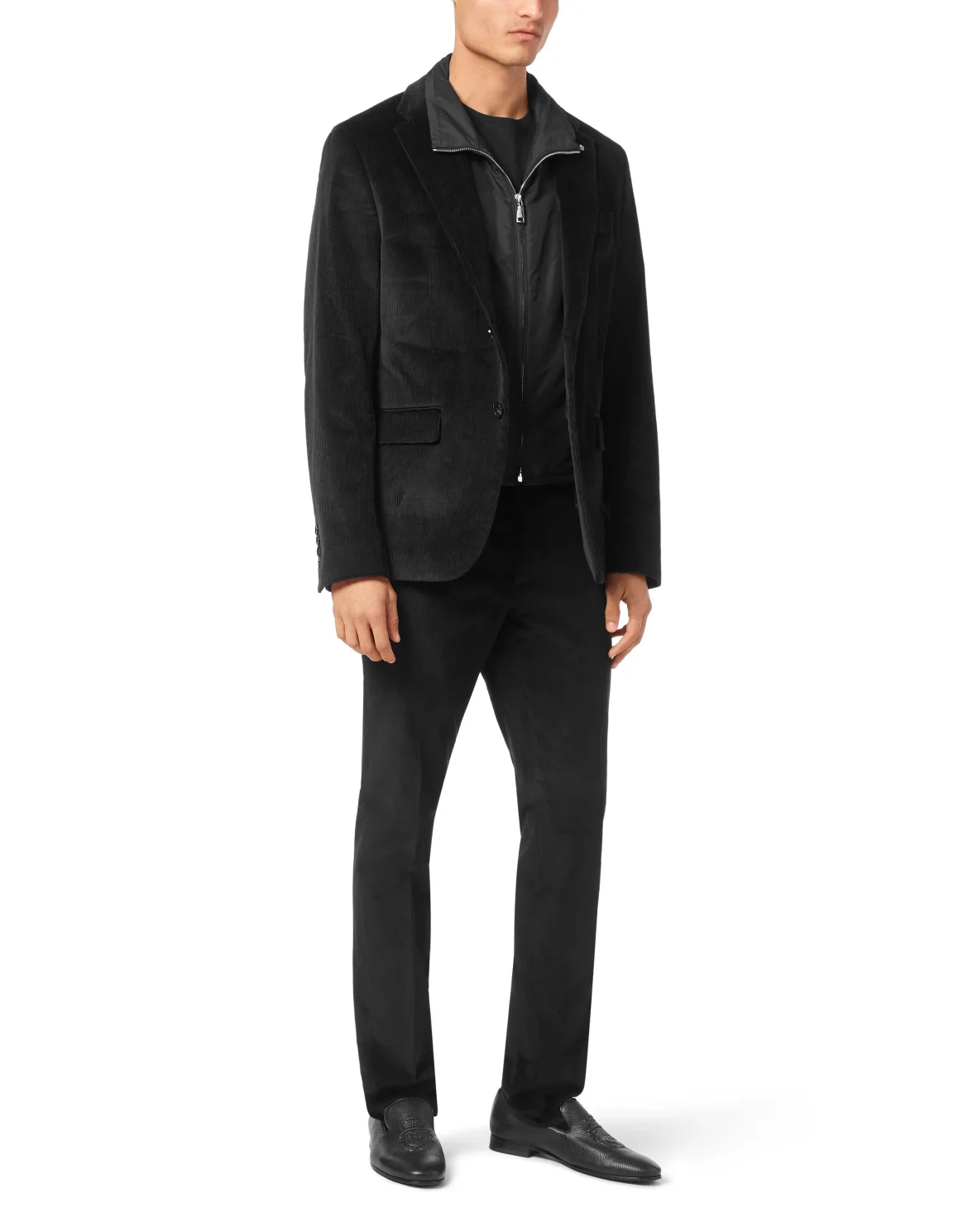 Zip Neck Velvet Blazer, цвет: Черный