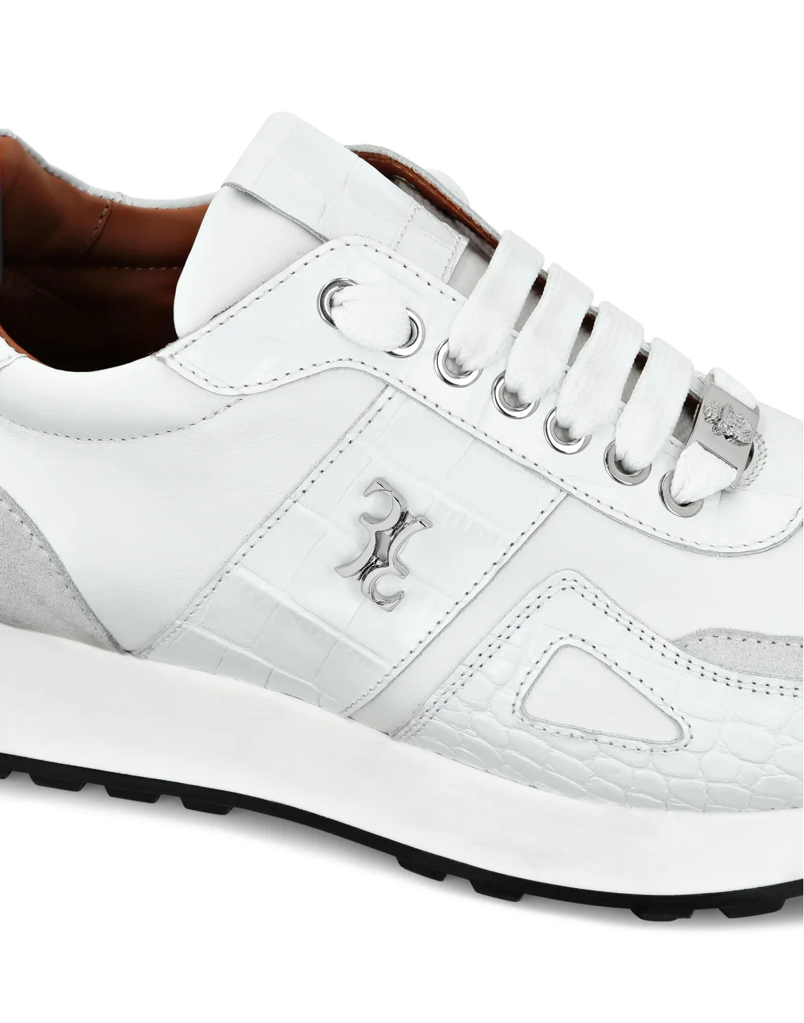 Croco Printed Nubuck & Suede Runner, цвет: Белый