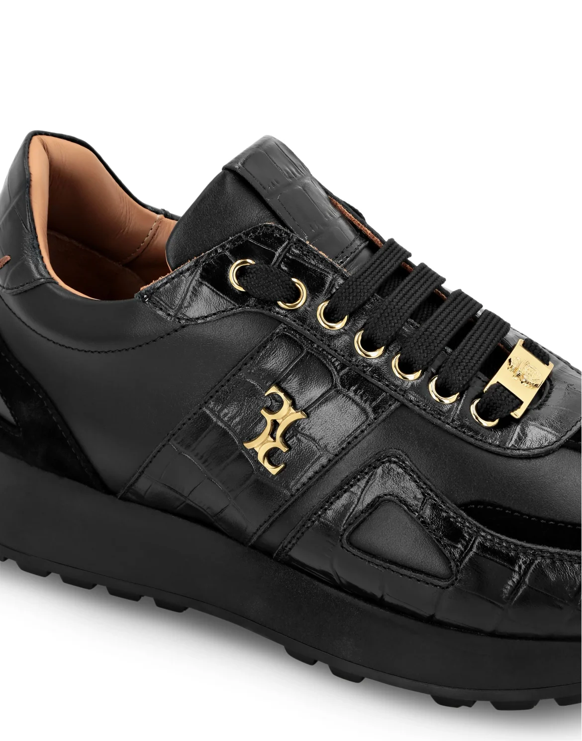 Croco Printed Nubuck & Suede Runner, цвет: Черный