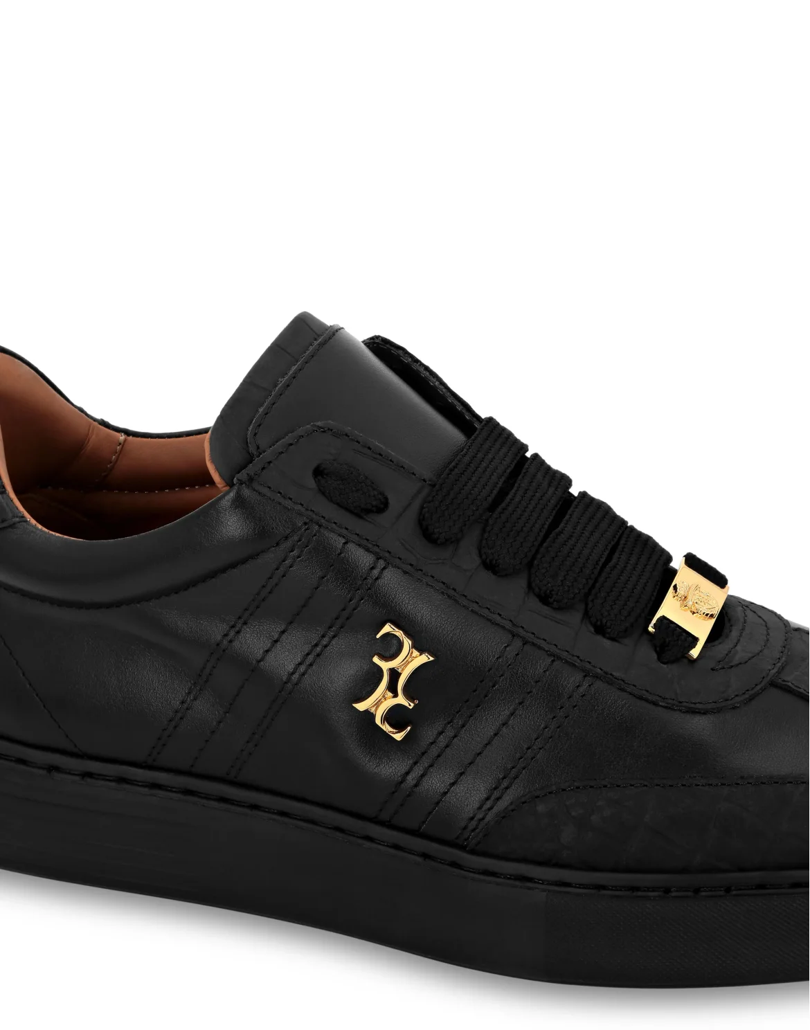 Nappa Crocco Printed Lo-Top Sneakers, цвет: Черный