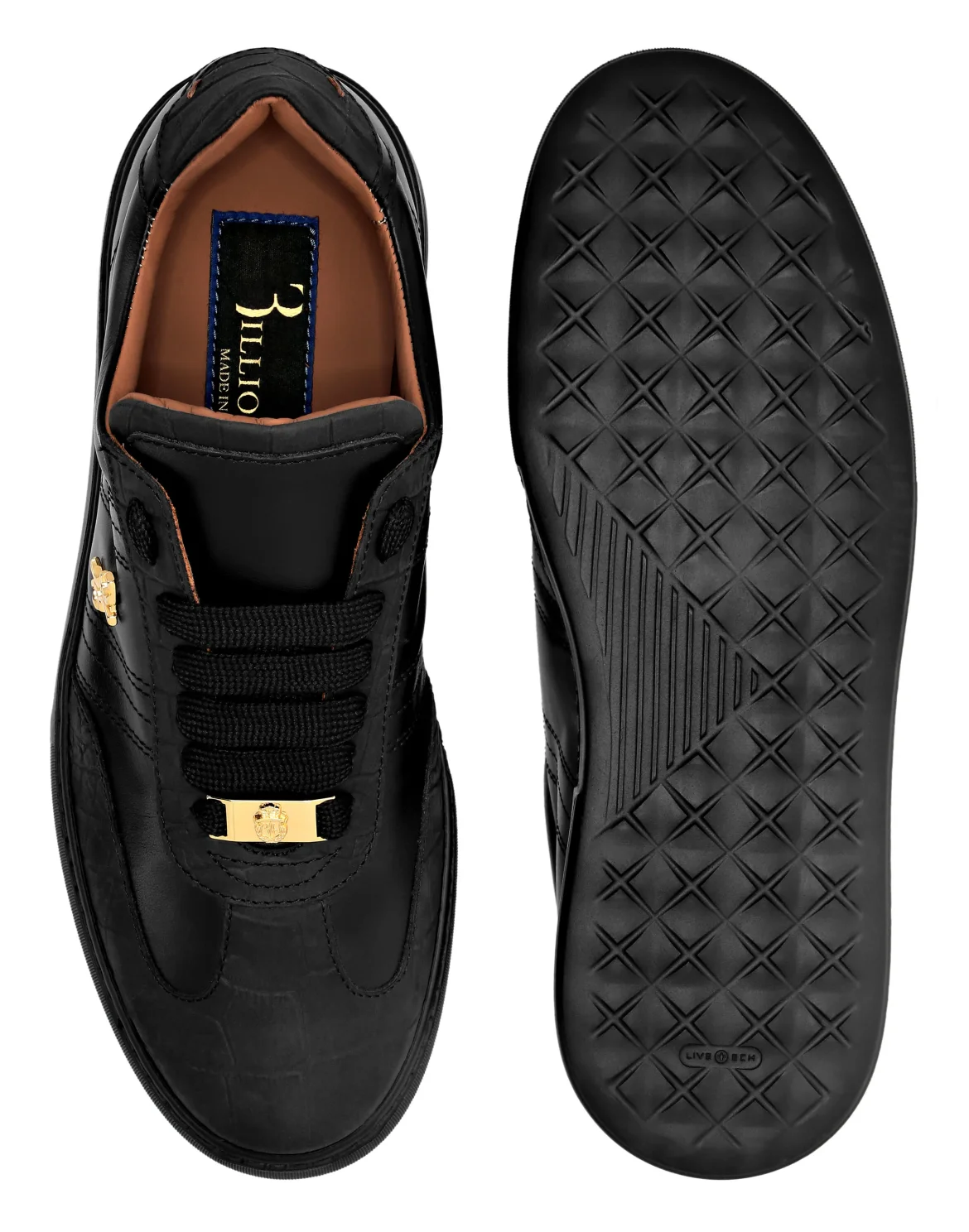 Nappa Crocco Printed Lo-Top Sneakers, цвет: Черный
