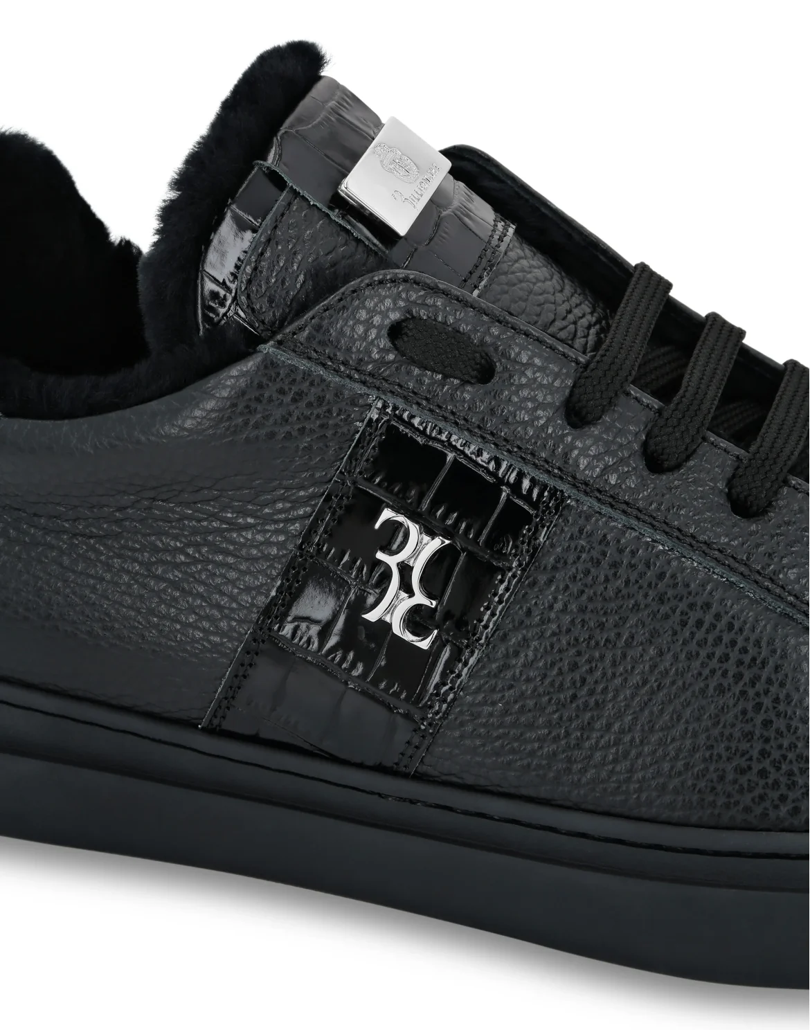 Crocco Leather Lo-Top Sneakers With Fur, цвет: Черный