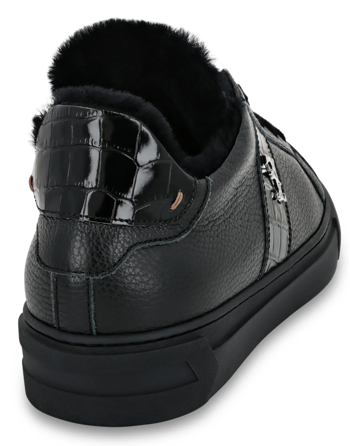 Crocco Leather Lo-Top Sneakers With Fur, цвет: Черный