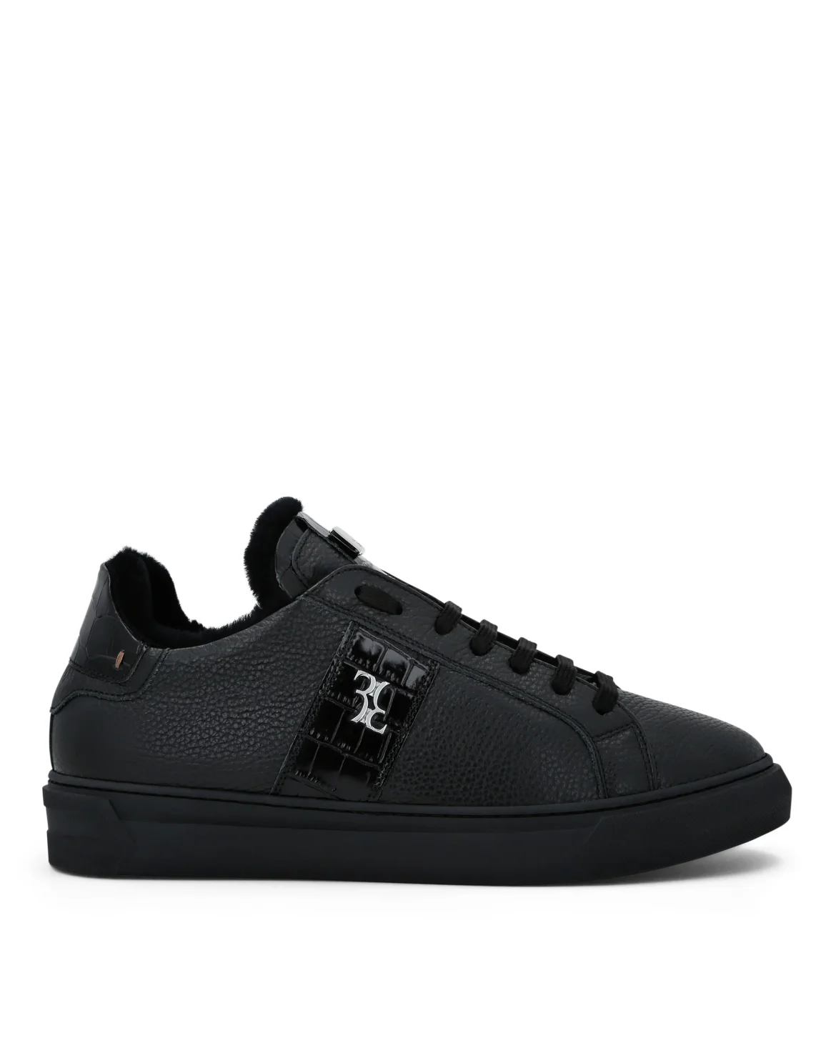 Crocco Leather Lo-Top Sneakers With Fur, цвет: Черный