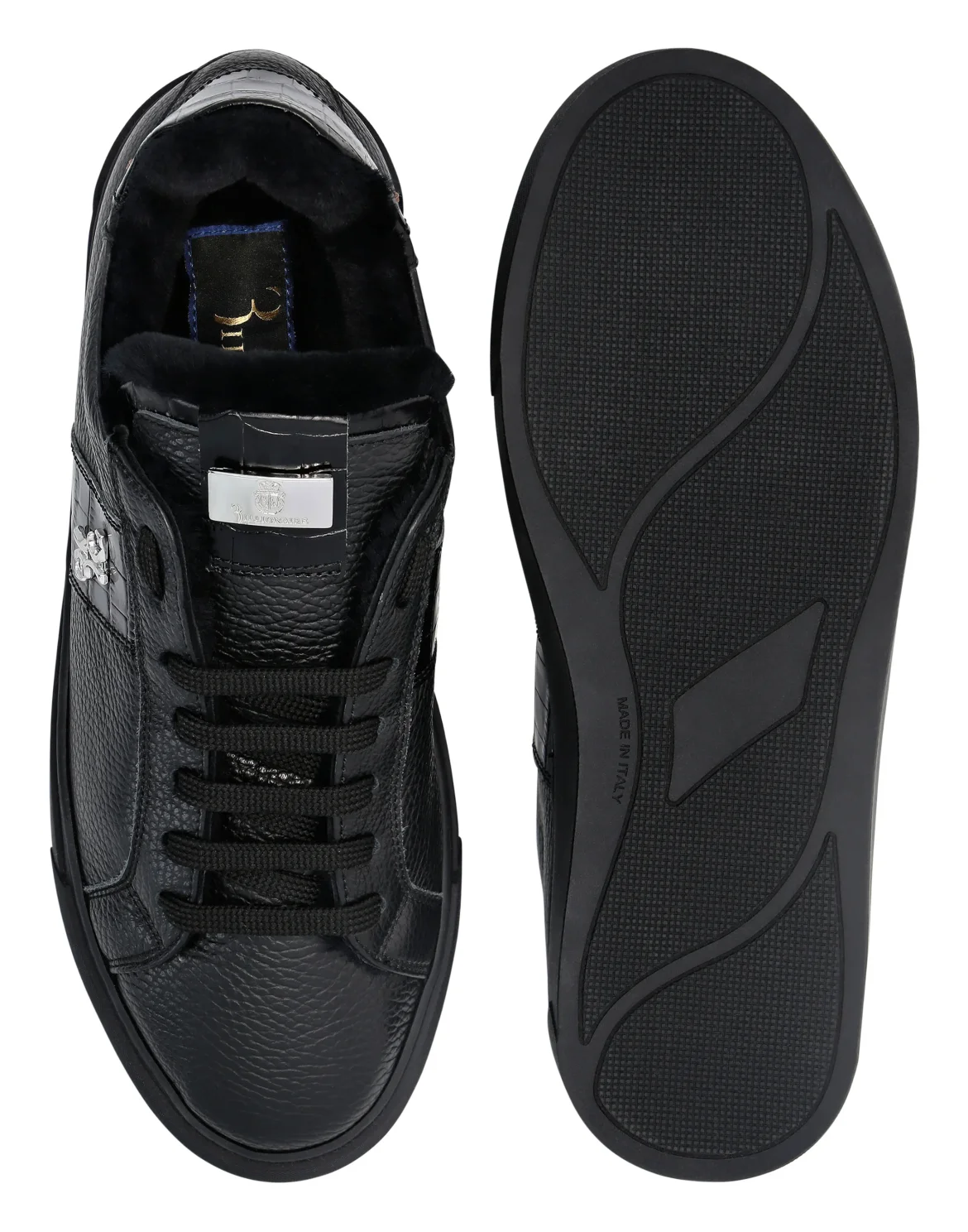 Crocco Leather Lo-Top Sneakers With Fur, цвет: Черный